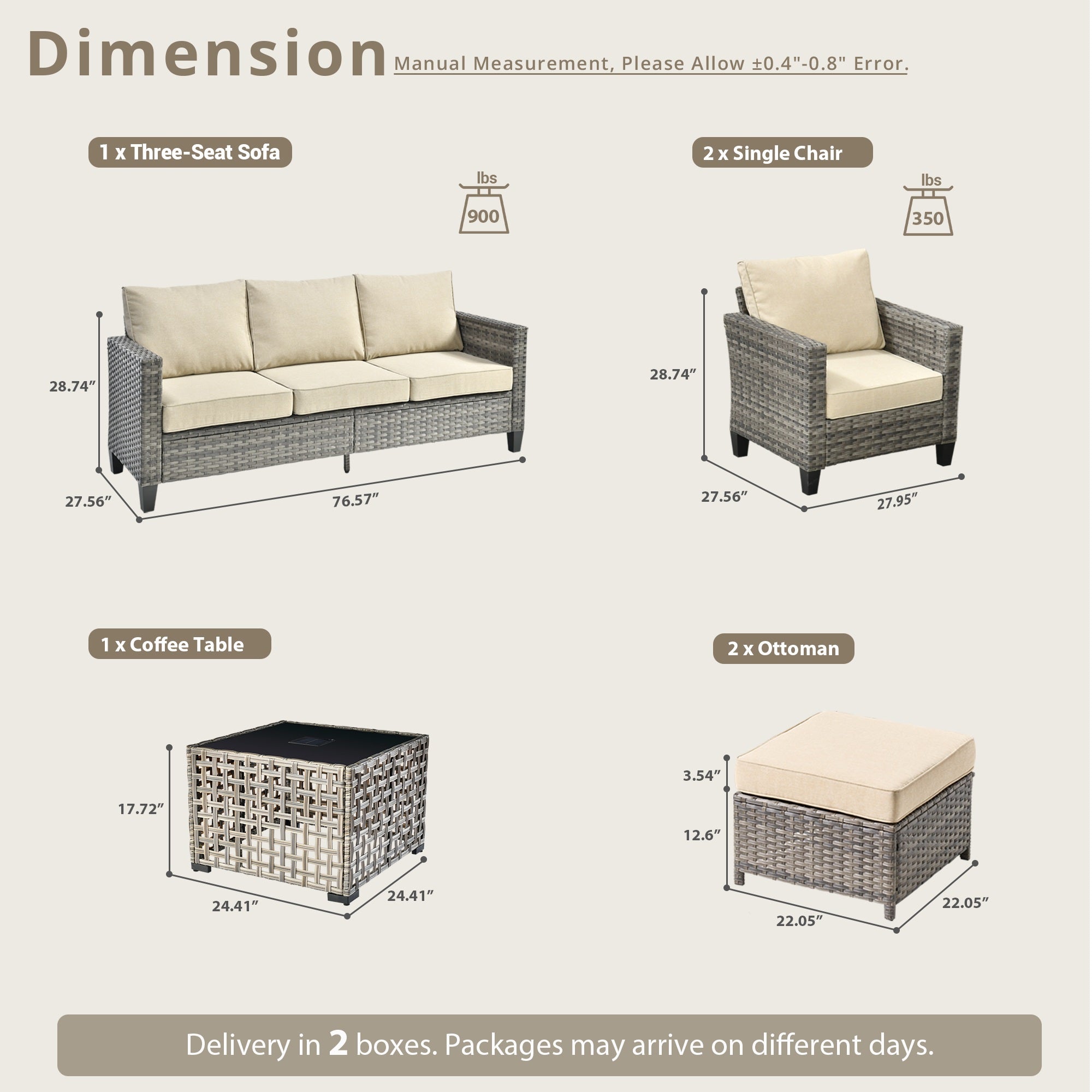 OVIOS Outdoor Patio Furniture Set with Wicker Sofa Loveseat Ottomans and Rocking Chairs