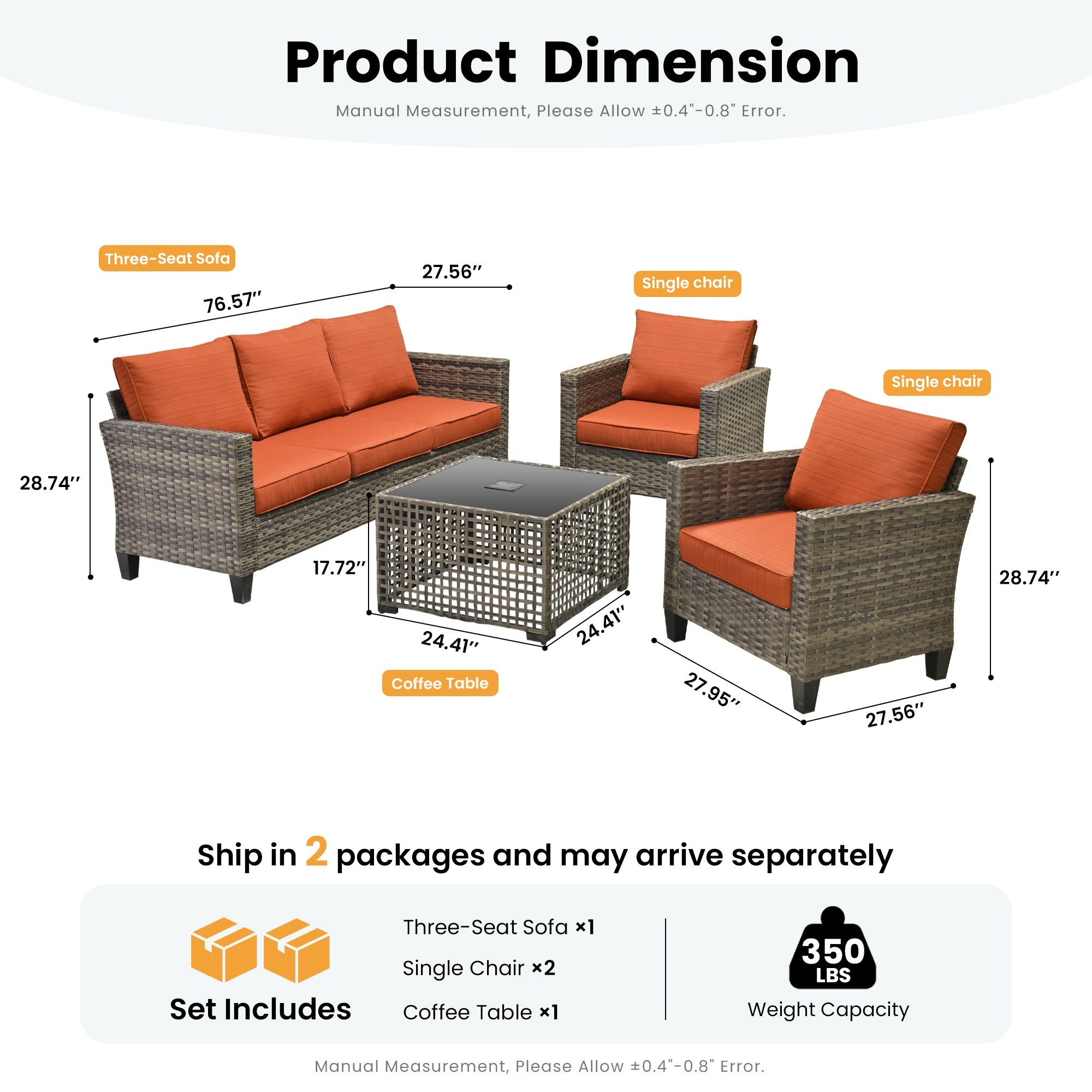 OVIOS Outdoor Patio Furniture Set with Wicker Sofa Loveseat Ottomans and Rocking Chairs