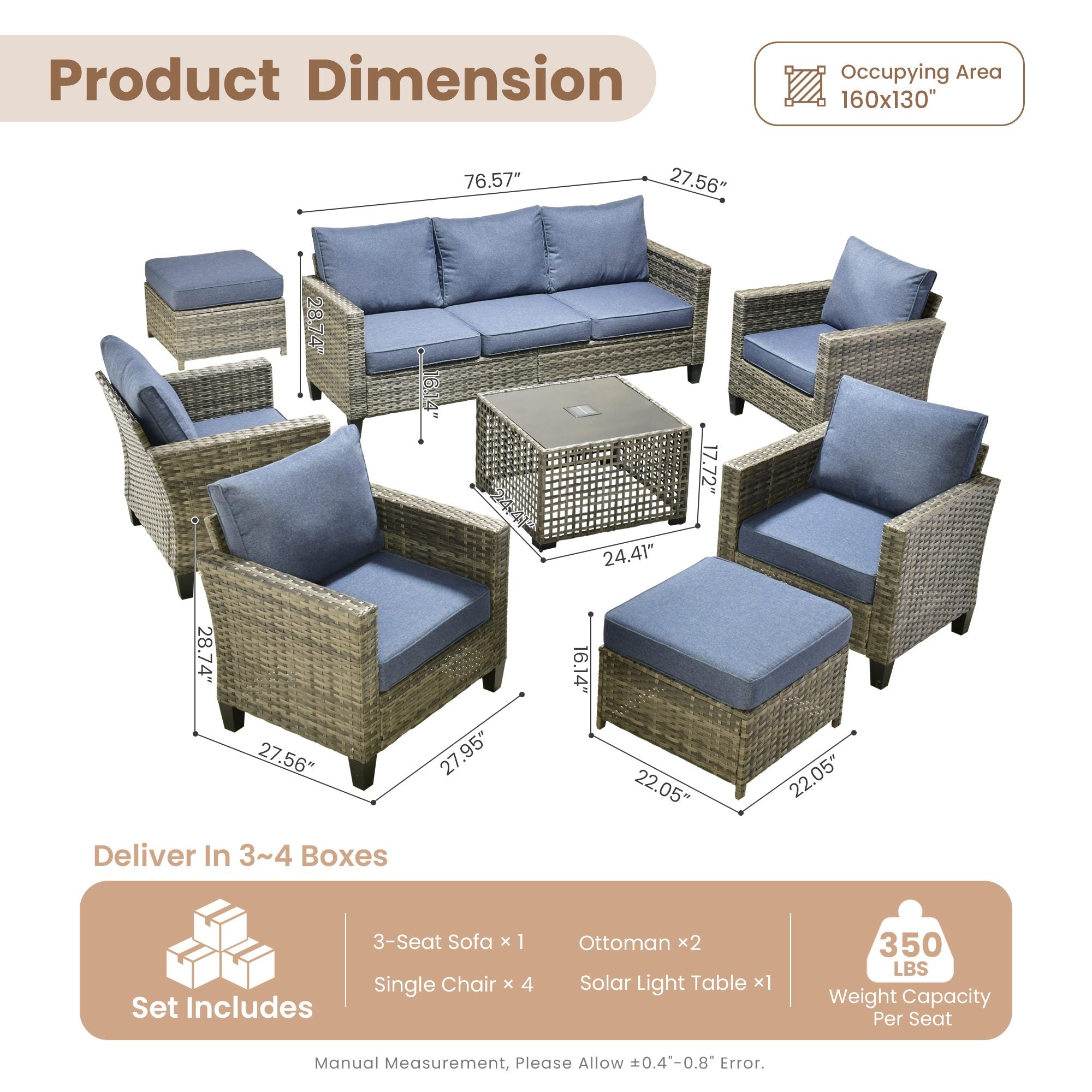 OVIOS Outdoor Patio Furniture Set with Wicker Sofa Loveseat Ottomans and Rocking Chairs