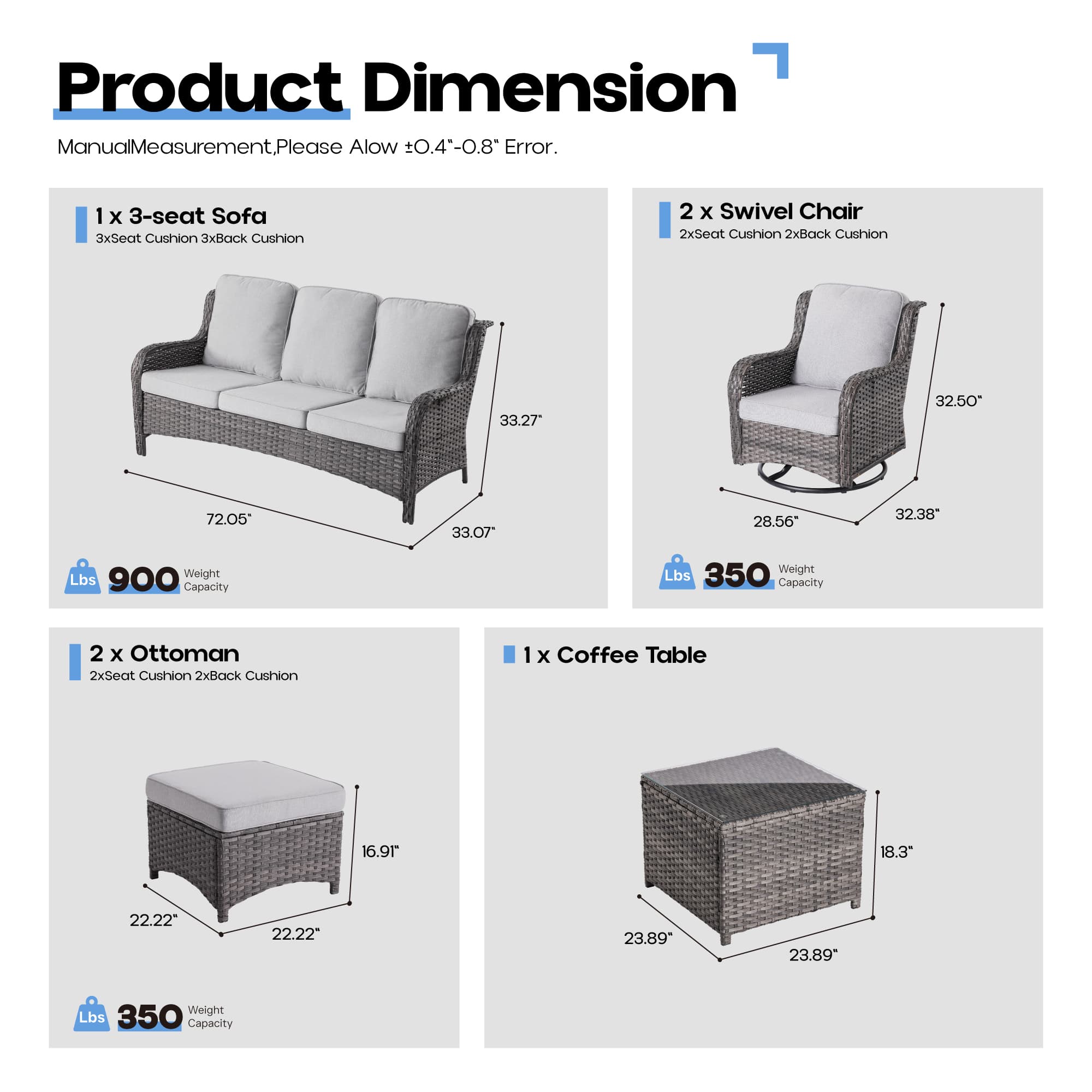 Ovios Patio Furniture Set 7-Piece With Cushions Kenard Curved Handrest