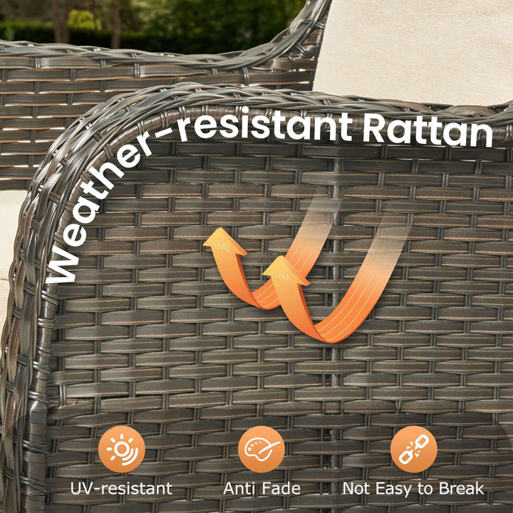Brown woven wicker armrest showing UV and anti-fade durability