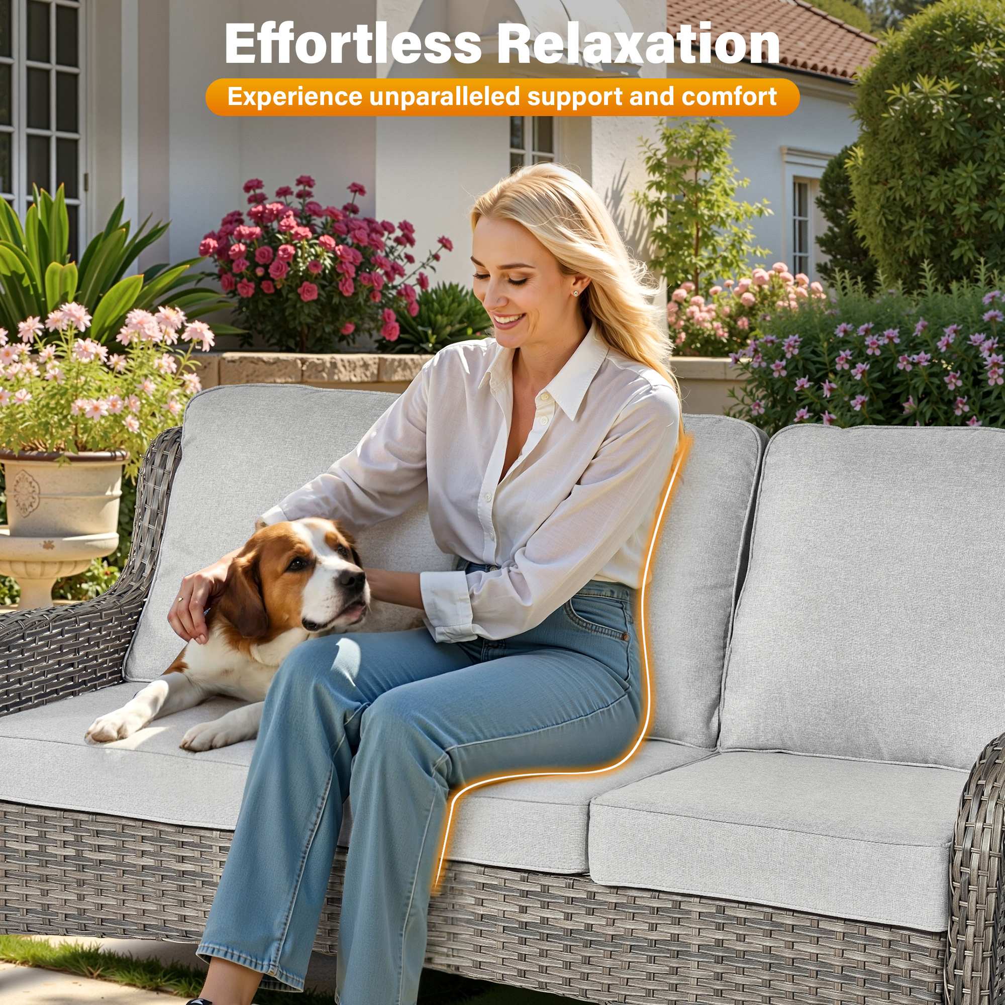 OVIOS Wicker Patio Fire Pit Conversation Seating Set