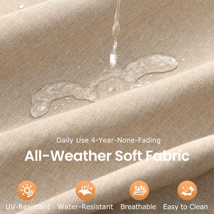 Beige outdoor fabric cushion with water-resistant fabric coating