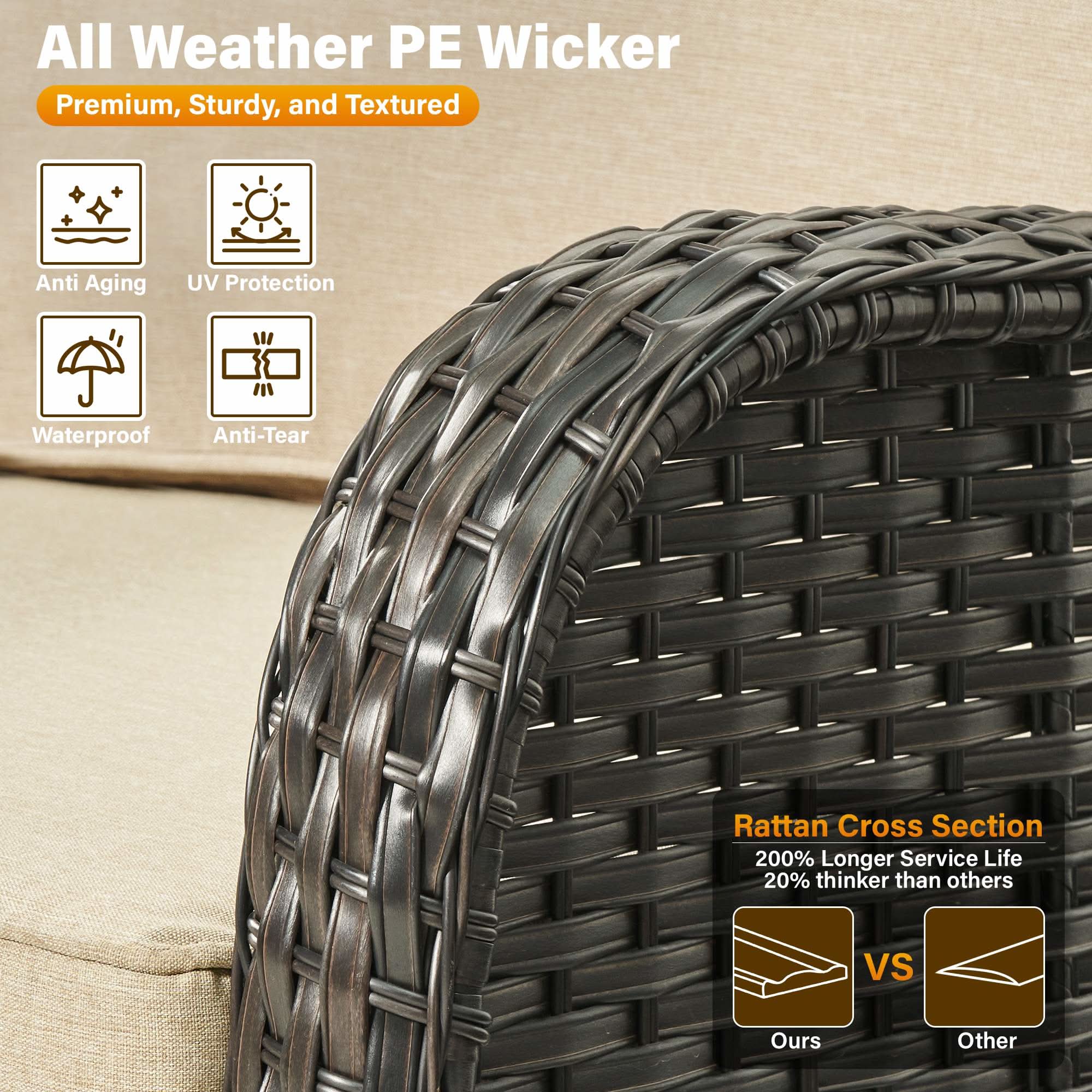 OVIOS Wicker Patio Fire Pit Conversation Seating Set