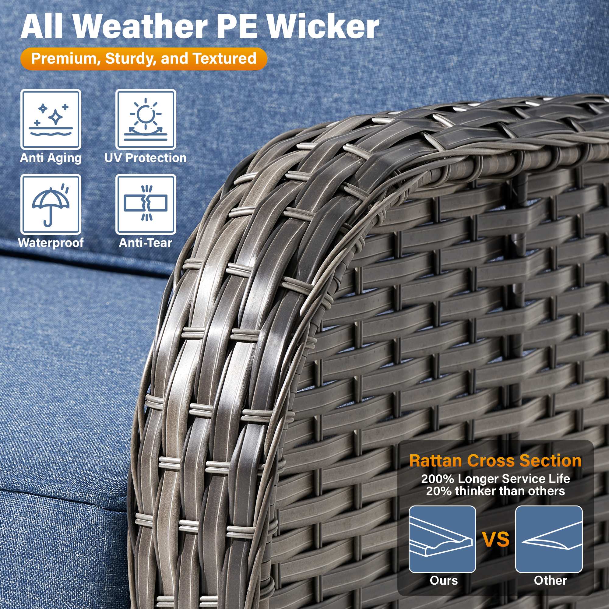 OVIOS Wicker Patio Fire Pit Conversation Seating Set