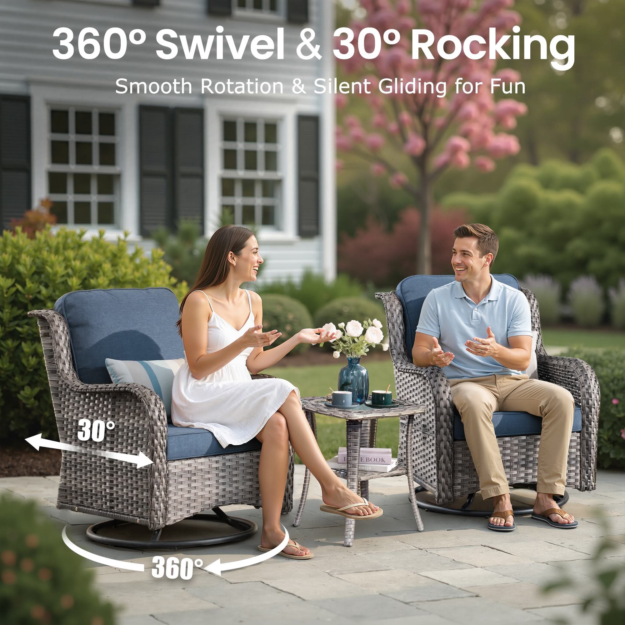 4-Piece Outdoor Patio Set with Swivel Chairs