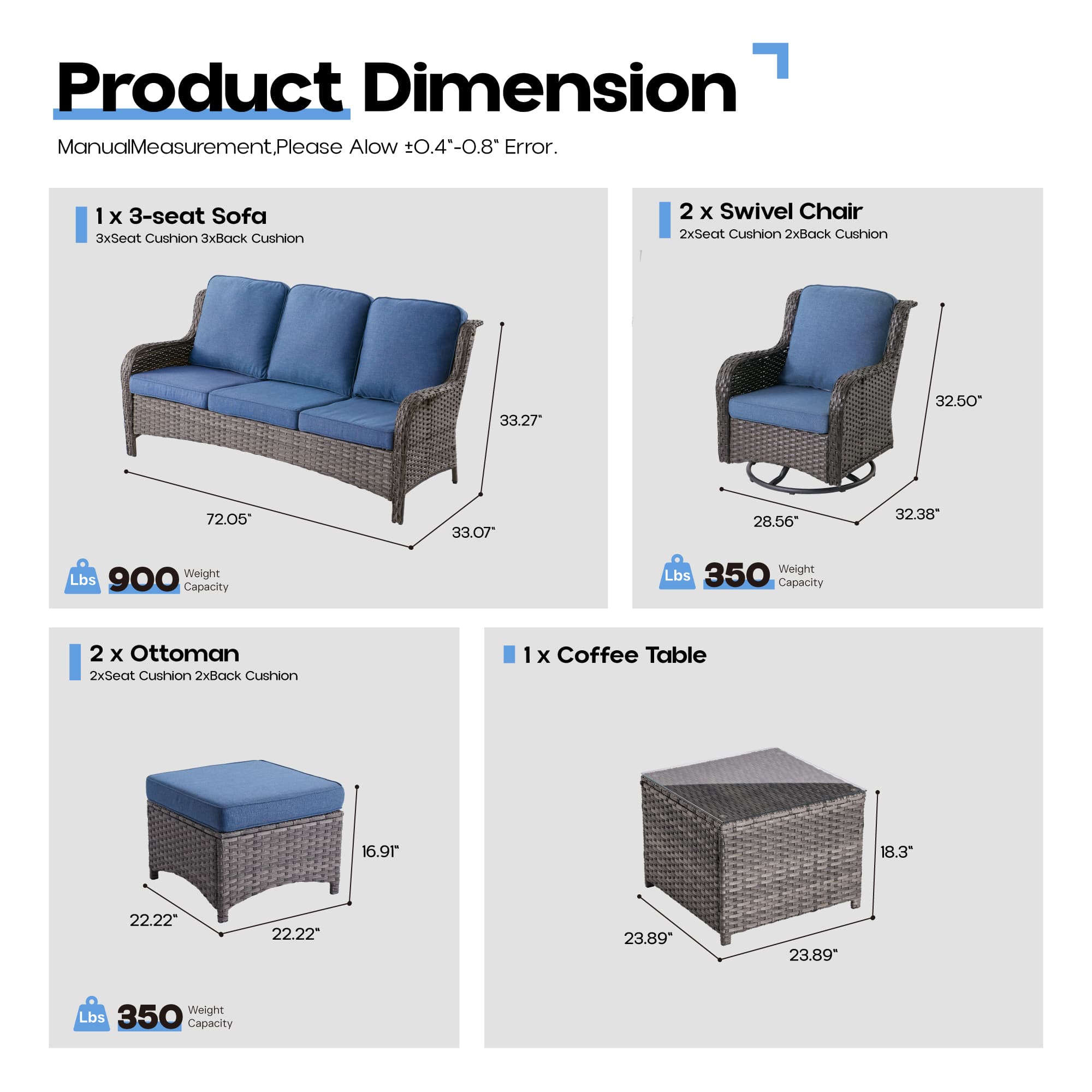Ovios Patio Furniture Set 7-Piece With Cushions Kenard Curved Handrest