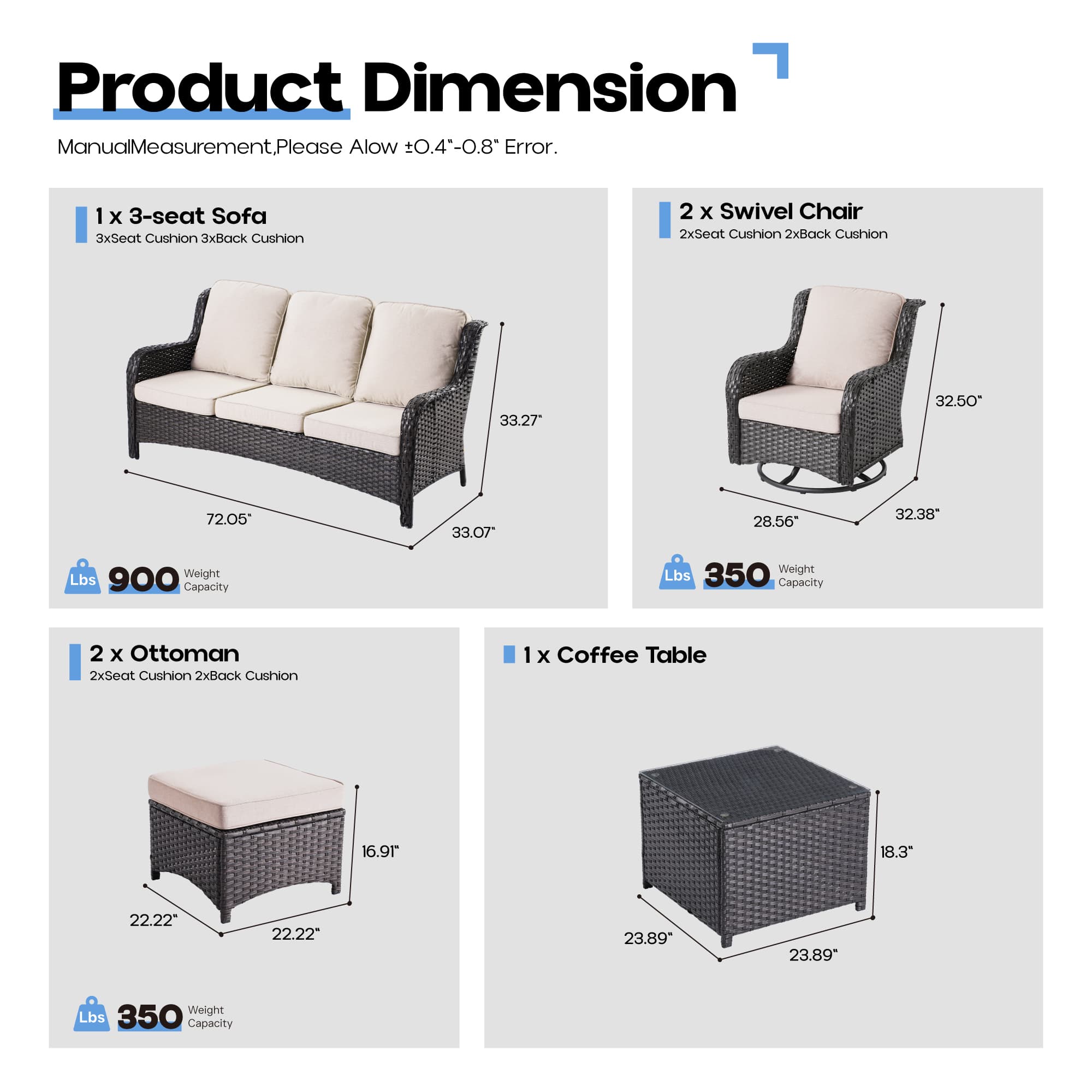 Ovios Patio Furniture Set 7-Piece With Cushions Kenard Curved Handrest