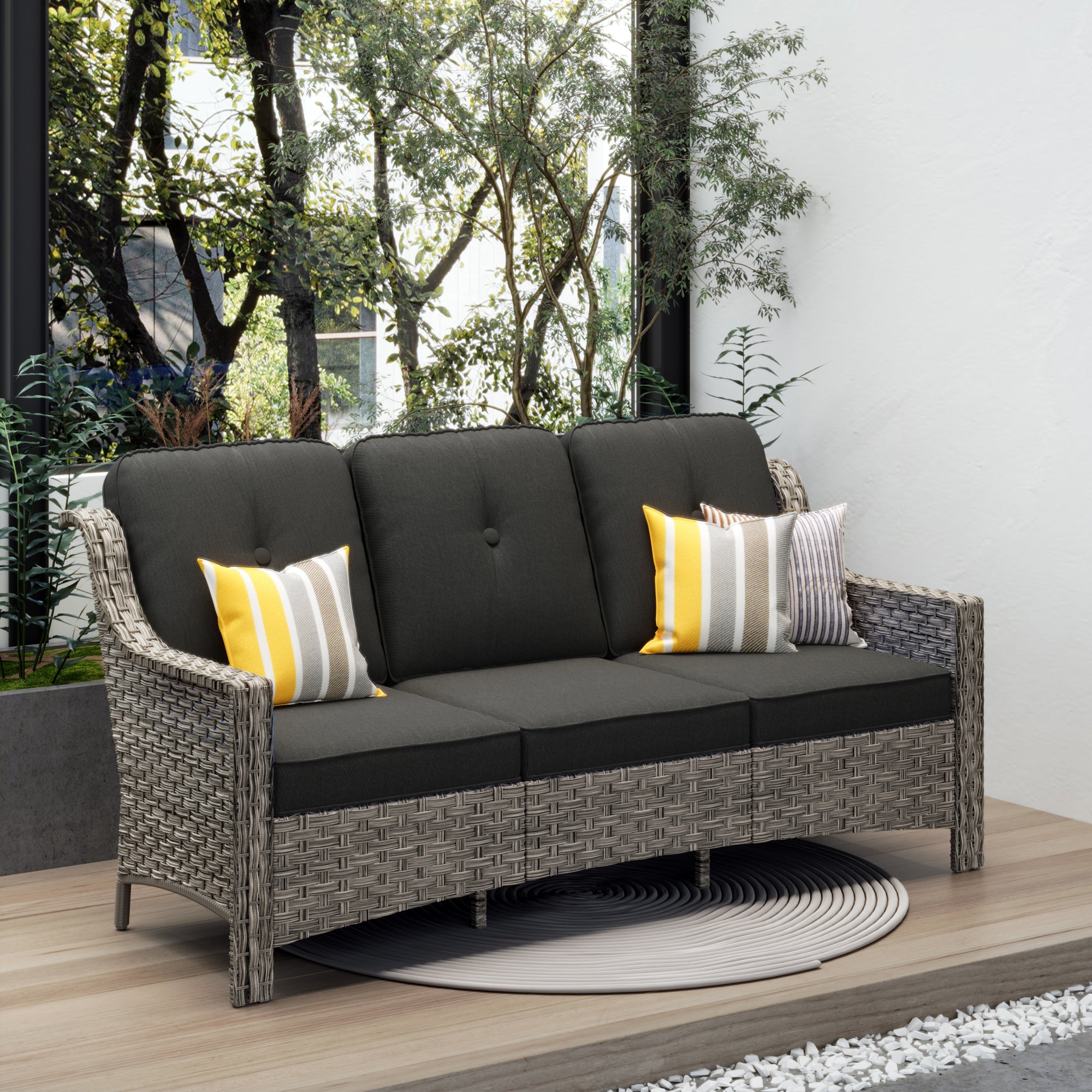 #Color_Coffee Wicker Black Cushion