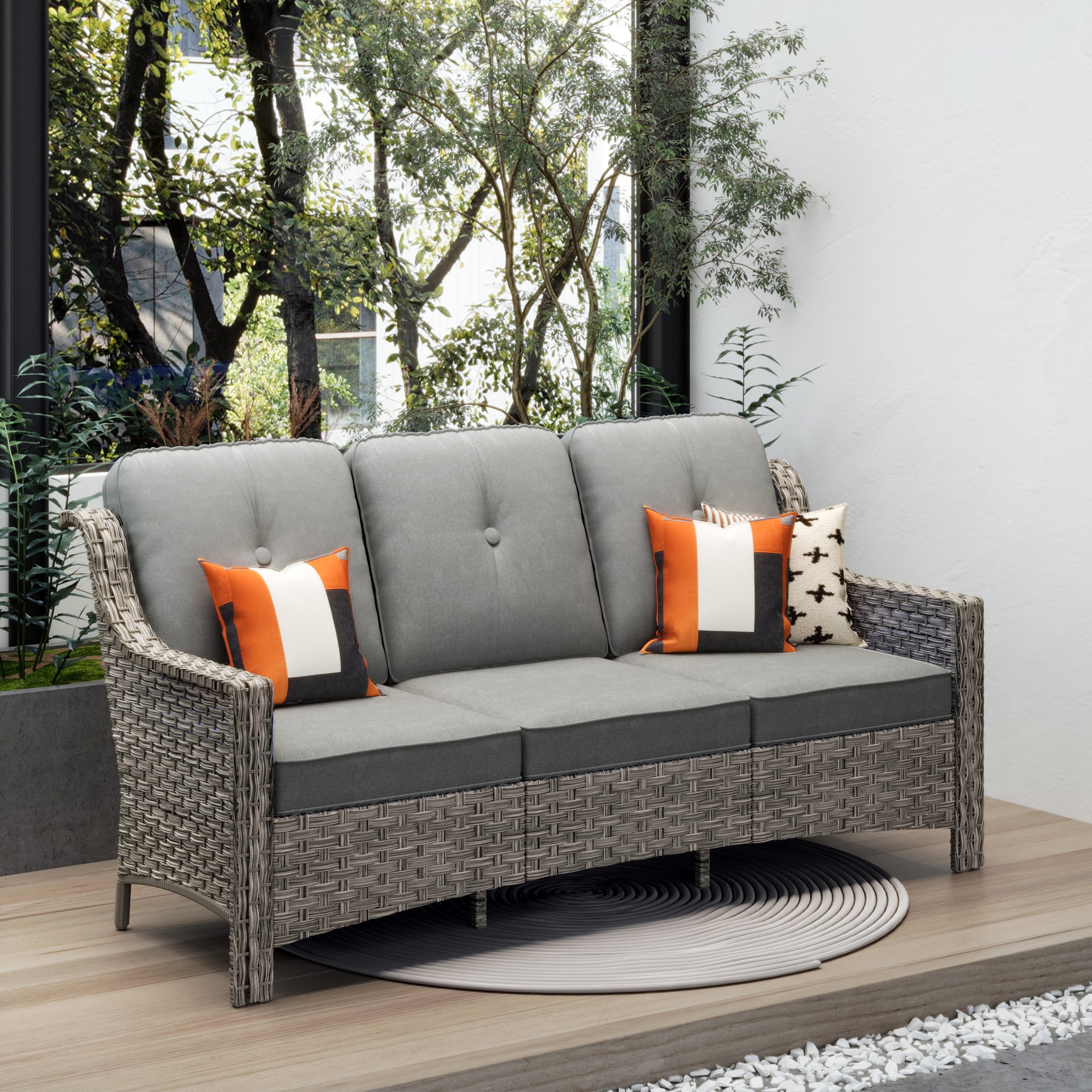 #Color_Coffee Wicker Dark Grey Cushion