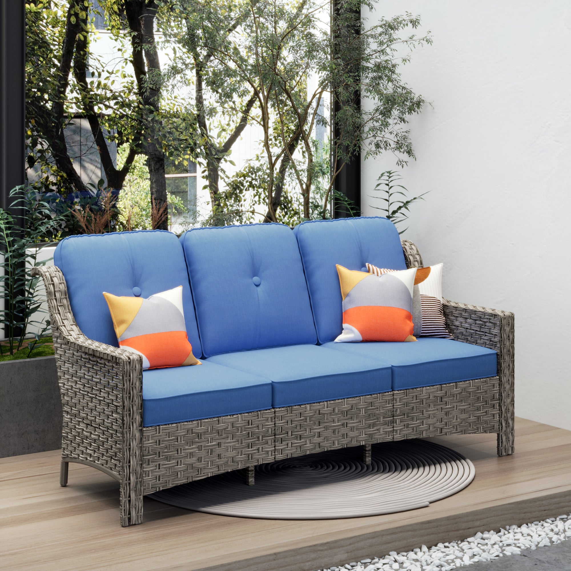 #Color_Coffee Wicker Diamond Blue Cushion