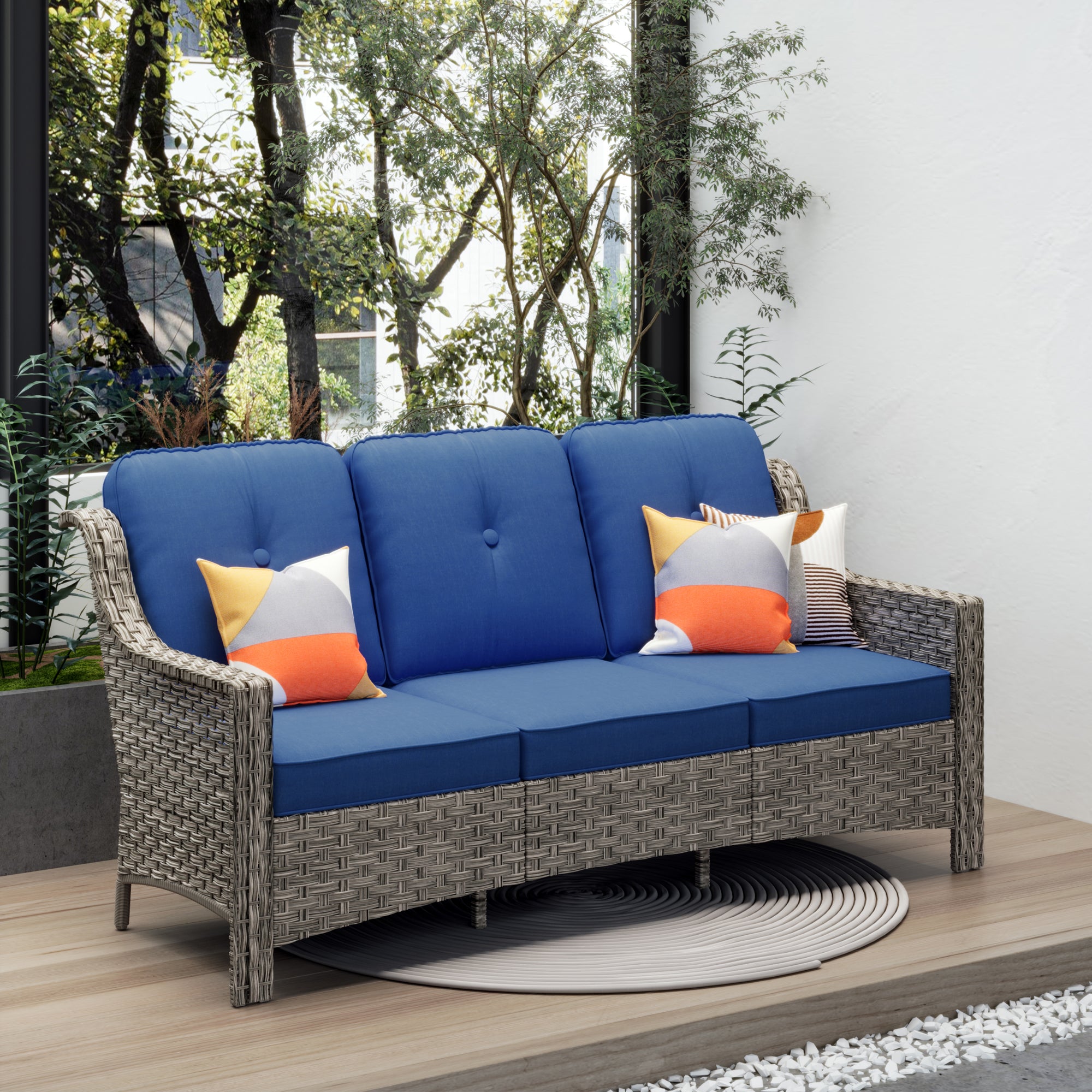 #Color_Coffee Wicker Navy Blue Cushion