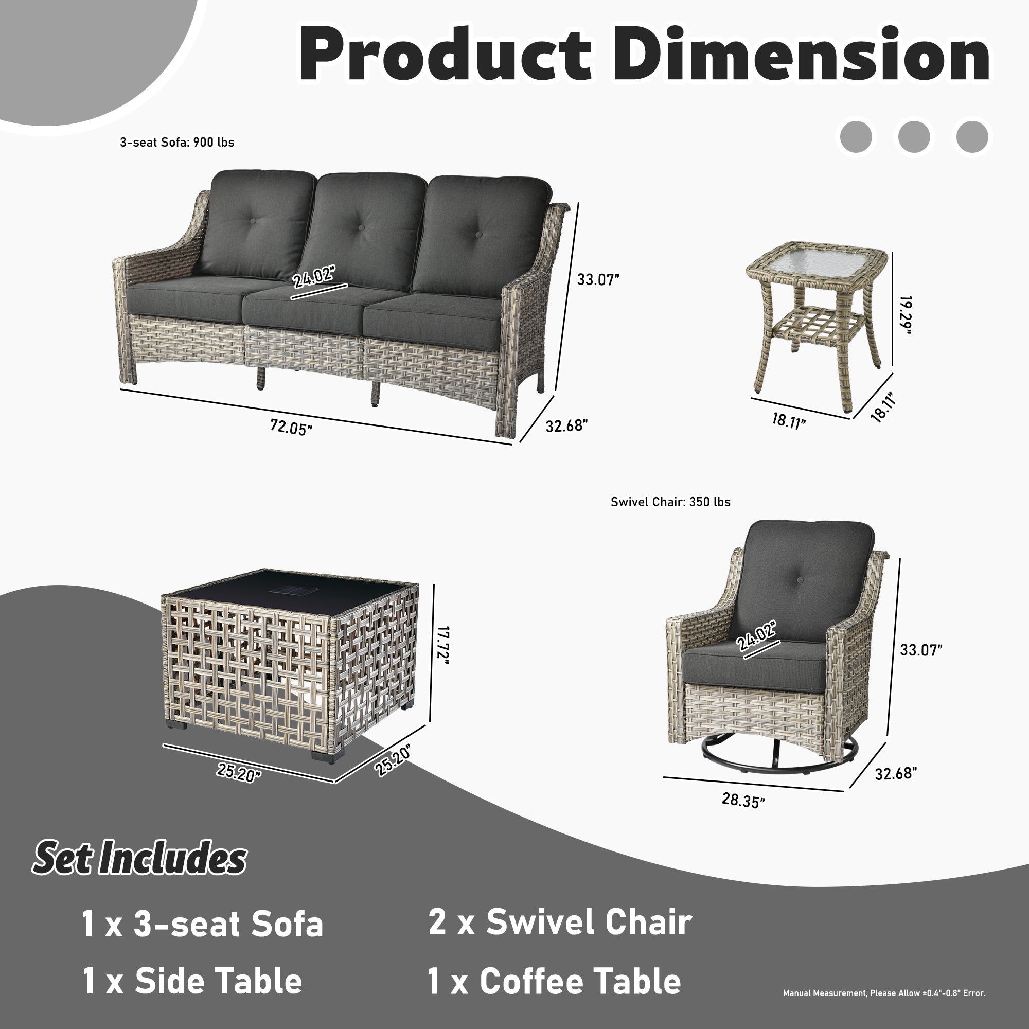 Ovios Conversation Set 5-Piece, PAD Series,Included Swivel Chair