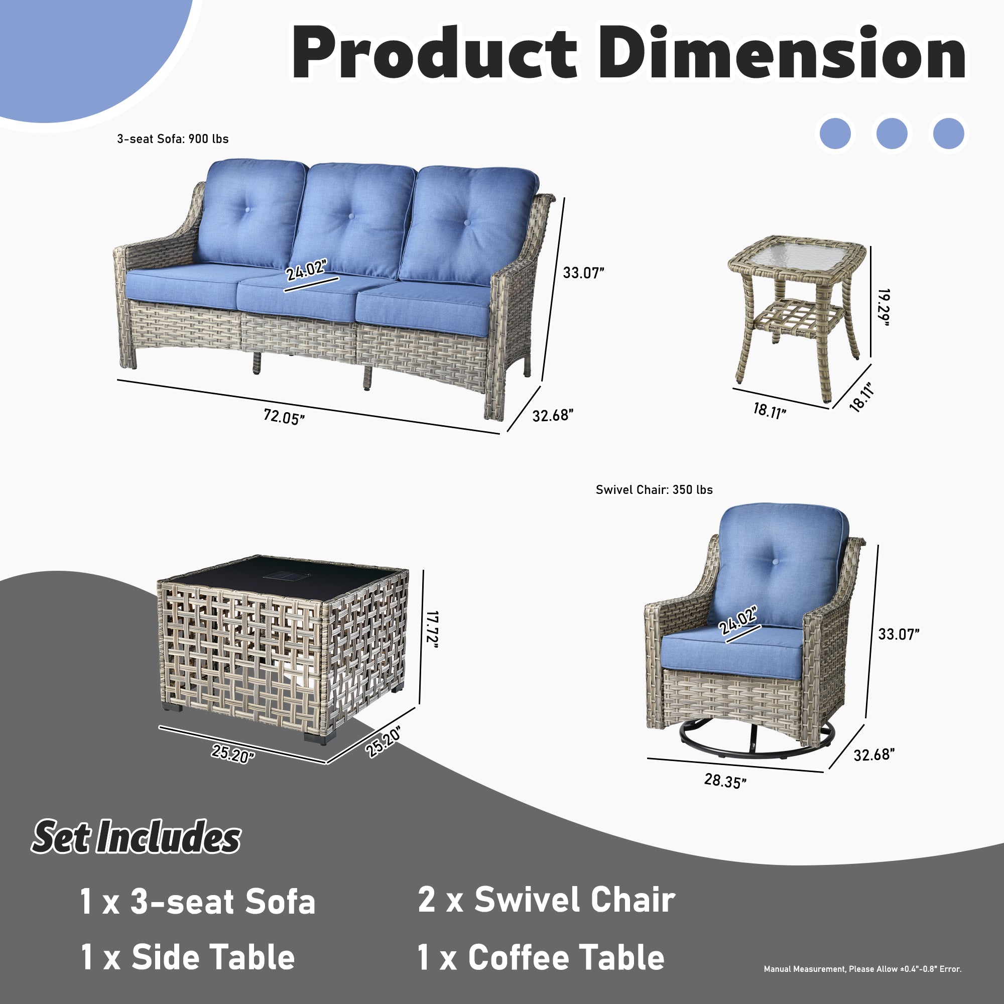 Ovios Conversation Set 5-Piece, PAD Series,Included Swivel Chair