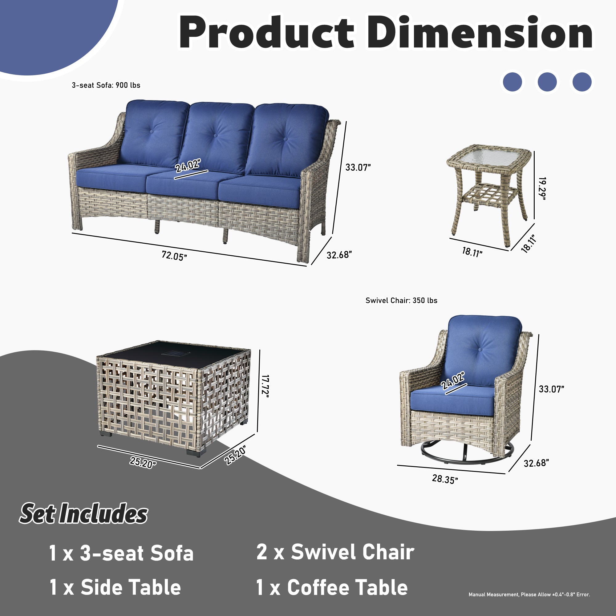 Ovios Conversation Set 5-Piece, PAD Series,Included Swivel Chair