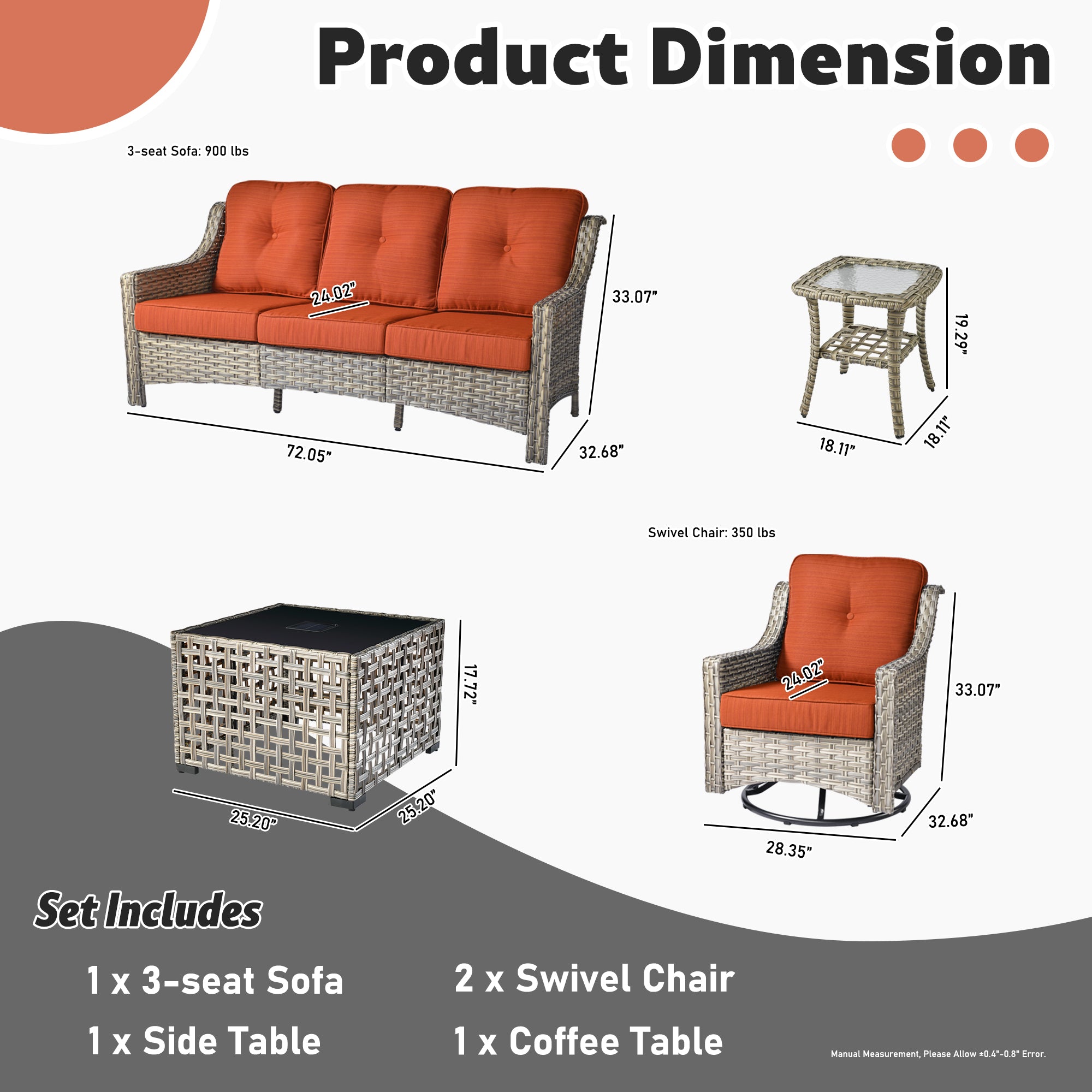 Ovios Conversation Set 5-Piece, PAD Series,Included Swivel Chair