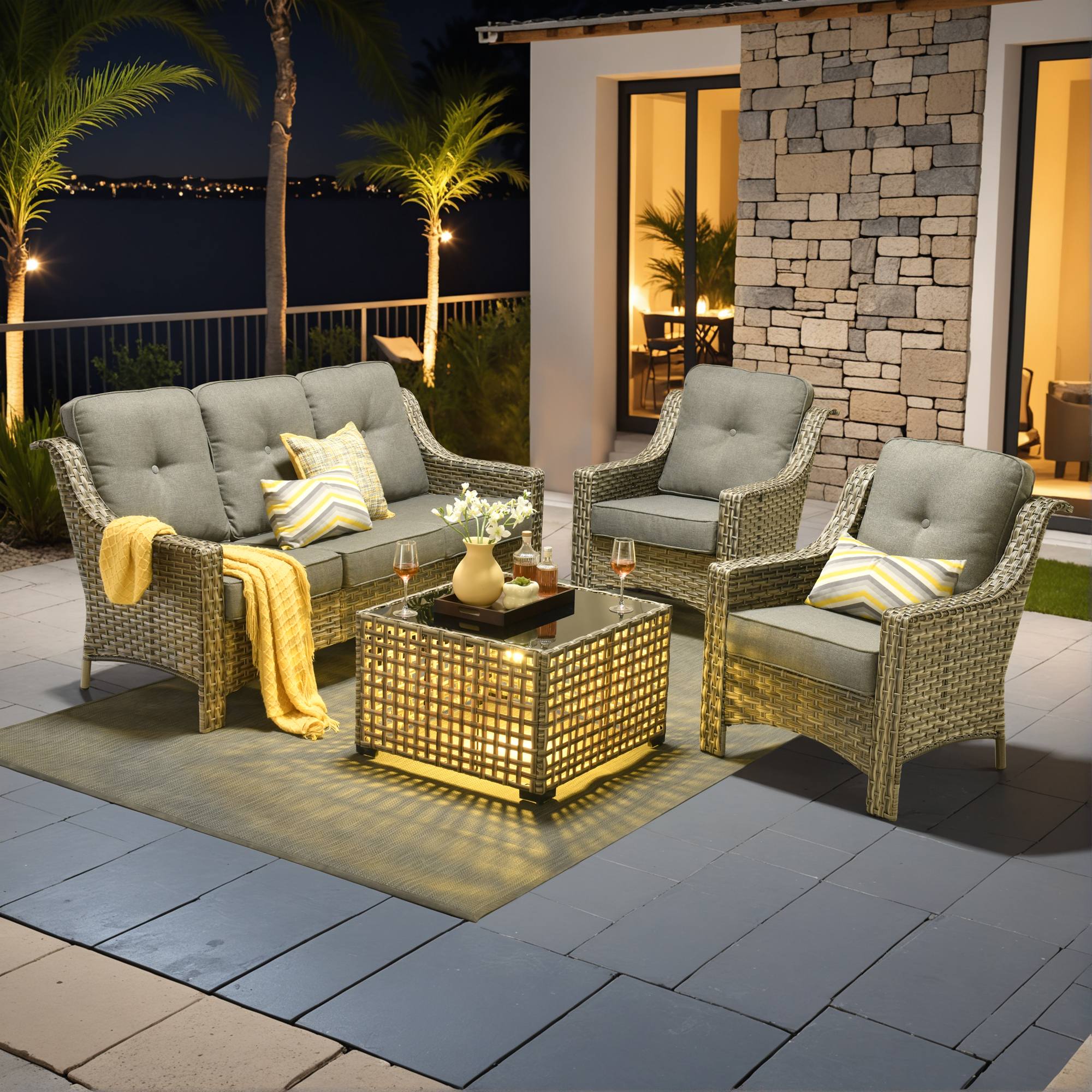 Ovios Conversation Set 5-Piece, PAD Series,Included Swivel Chair