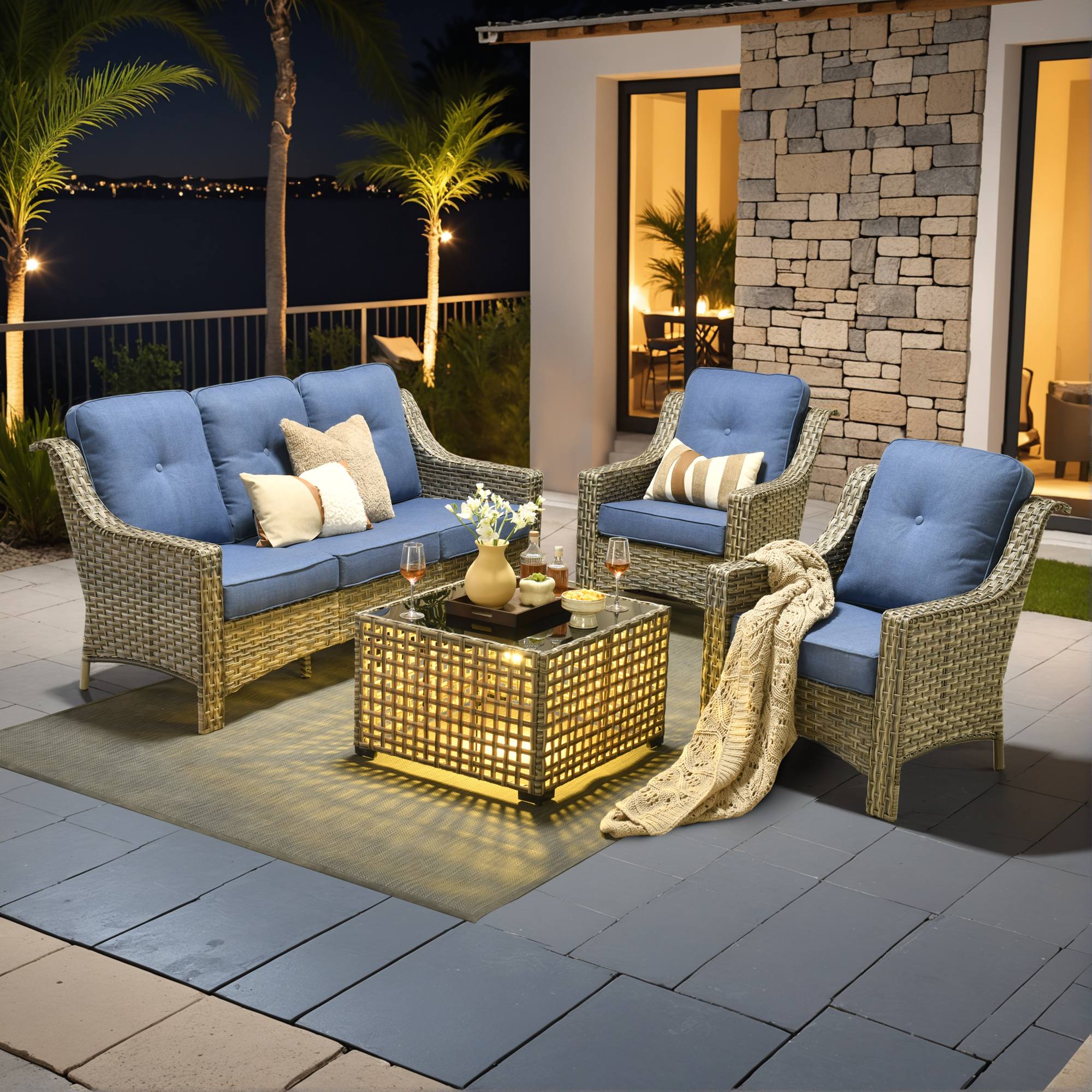 Ovios Conversation Set 5-Piece, PAD Series,Included Swivel Chair