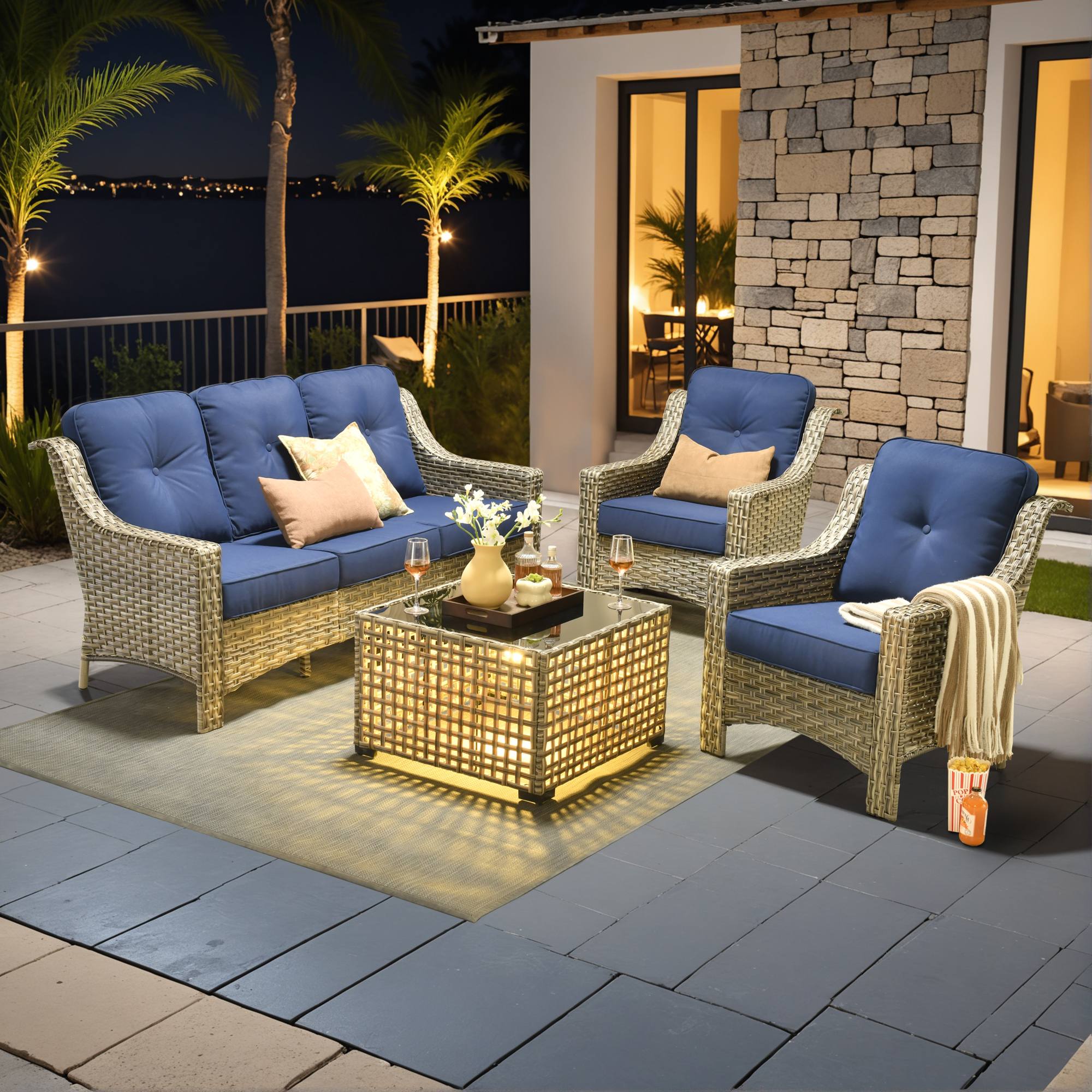 Ovios Conversation Set 5-Piece, PAD Series,Included Swivel Chair