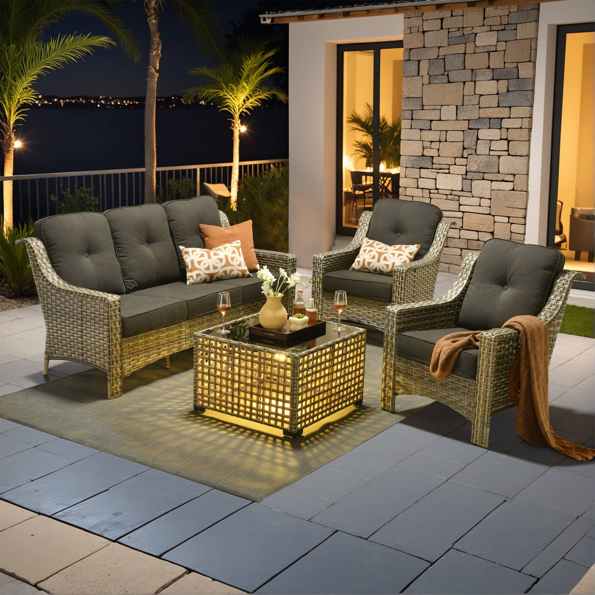 Ovios Conversation Set 5-Piece, PAD Series,Included Swivel Chair