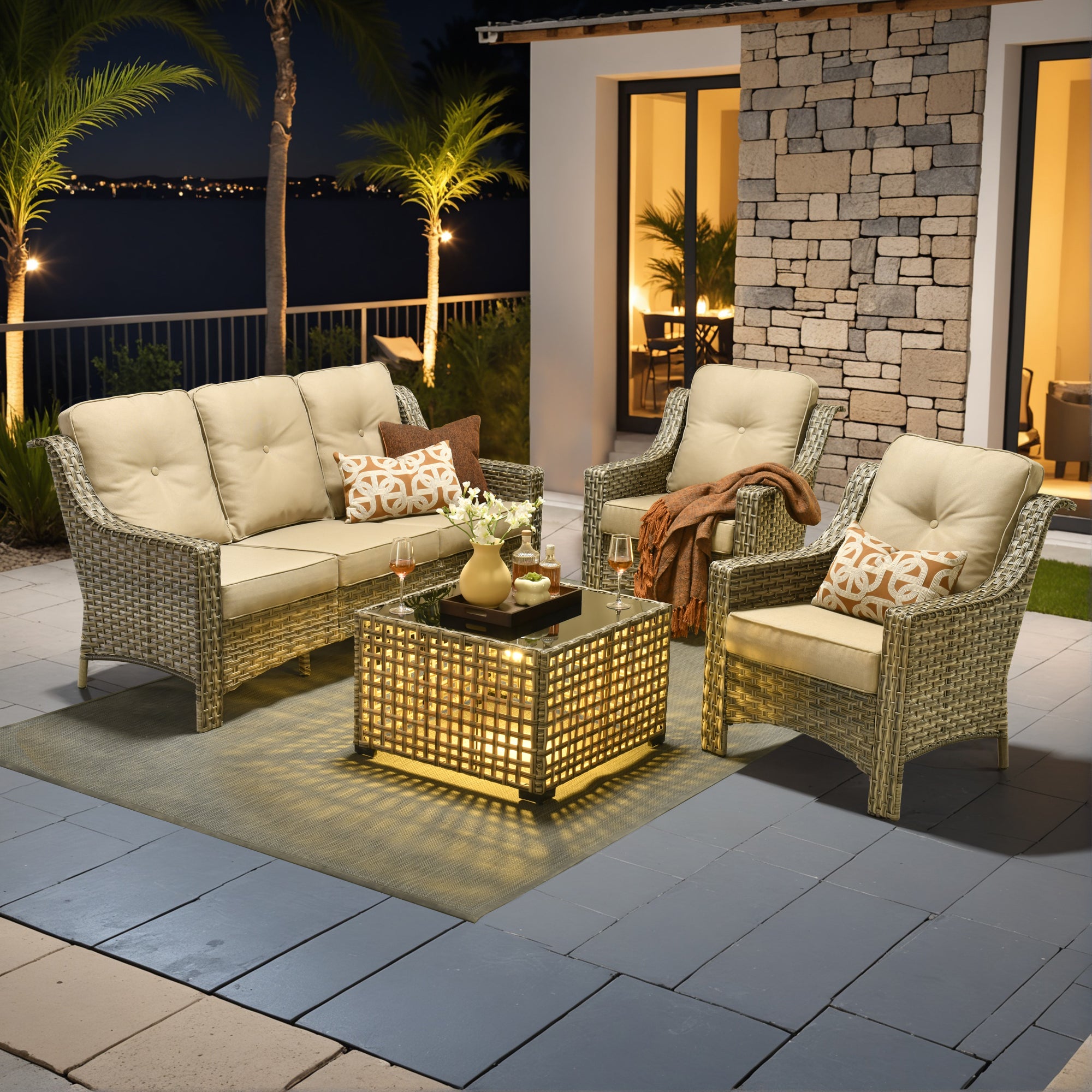 Ovios Conversation Set 5-Piece, PAD Series,Included Swivel Chair