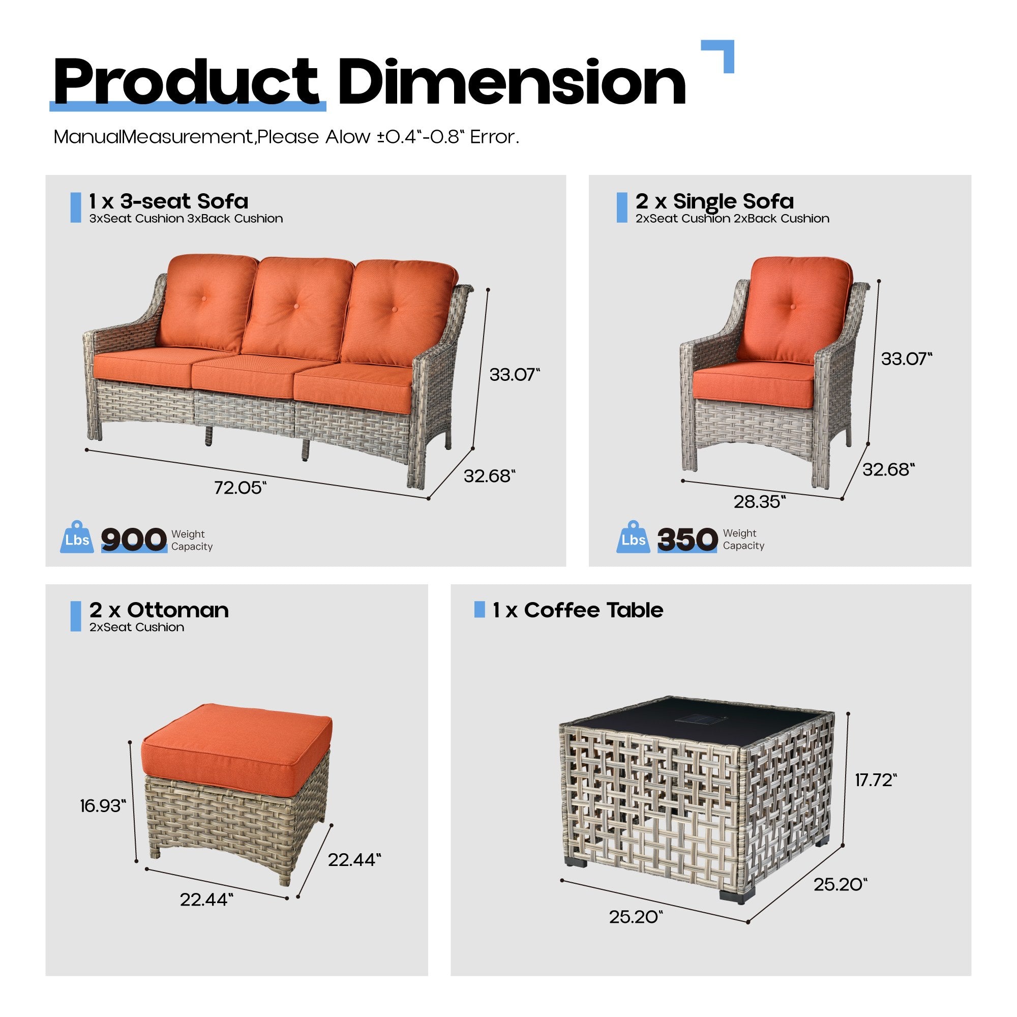 Ovios Conversation Set 5-Piece, PAD Series,Included Swivel Chair