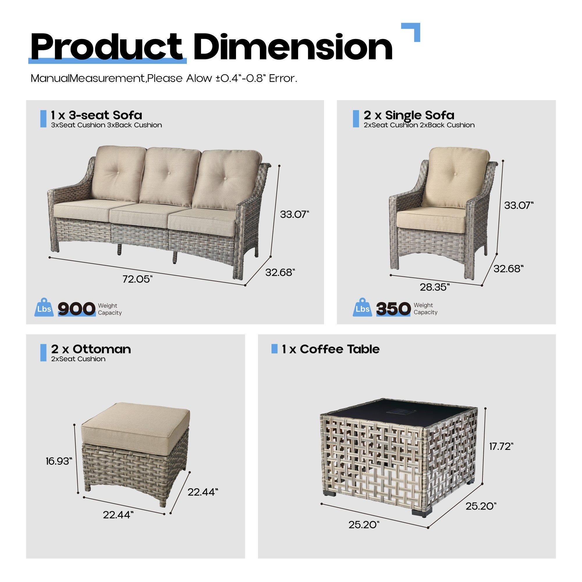 Ovios Conversation Set 5-Piece, PAD Series,Included Swivel Chair
