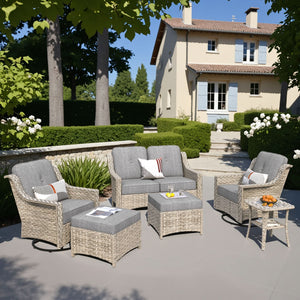 OVIOS Outdoor 6 Pieces Coversation Set with Swivel Rocking Chair