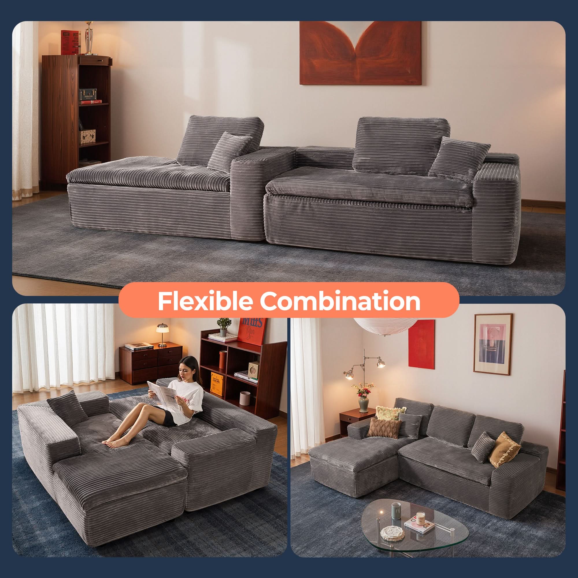 OVIOS 105" Modular L-Shape Sectional Sofa with Chaise, Deep Seat Cloud Couch