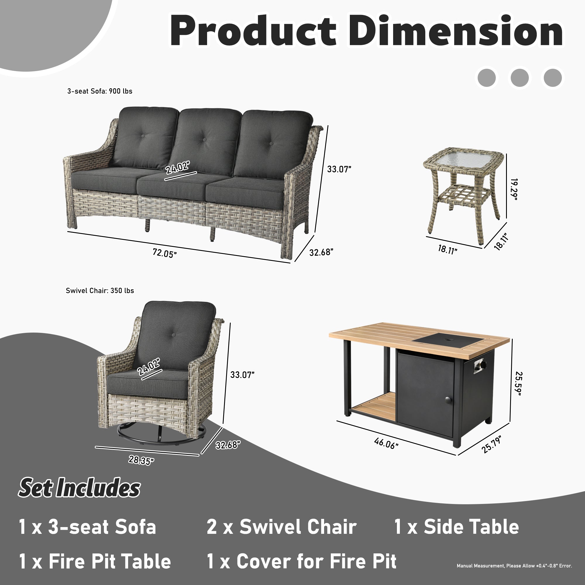 Ovios Conversation Set 5-Piece PAD Series include Rocking Chair & 47"Fire Pit Table