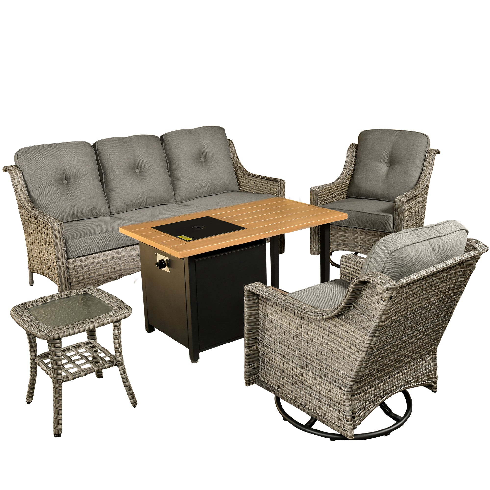 Ovios Conversation Set 5-Piece PAD Series include Rocking Chair & 47"Fire Pit Table