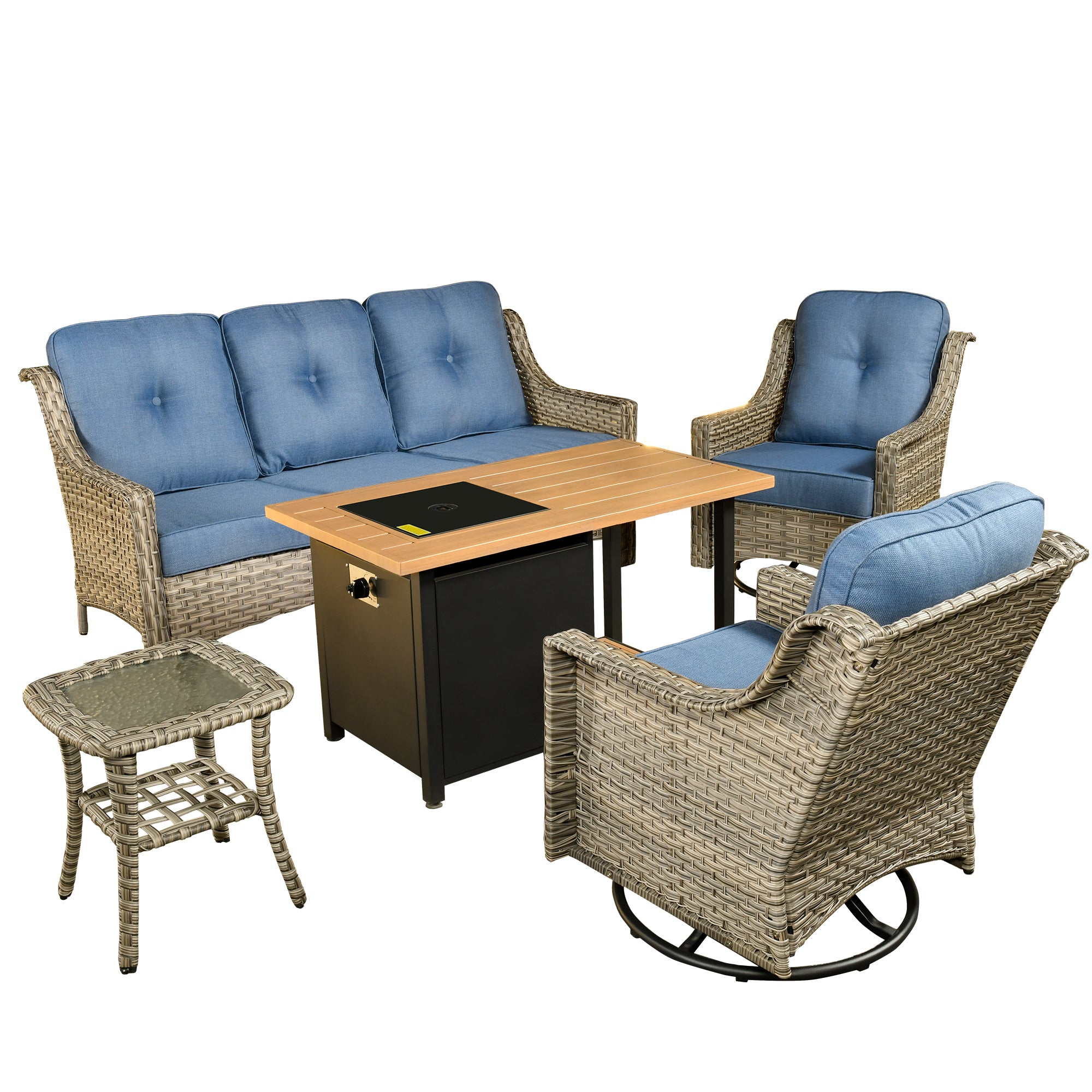 Ovios Conversation Set 5-Piece PAD Series include Rocking Chair & 47"Fire Pit Table