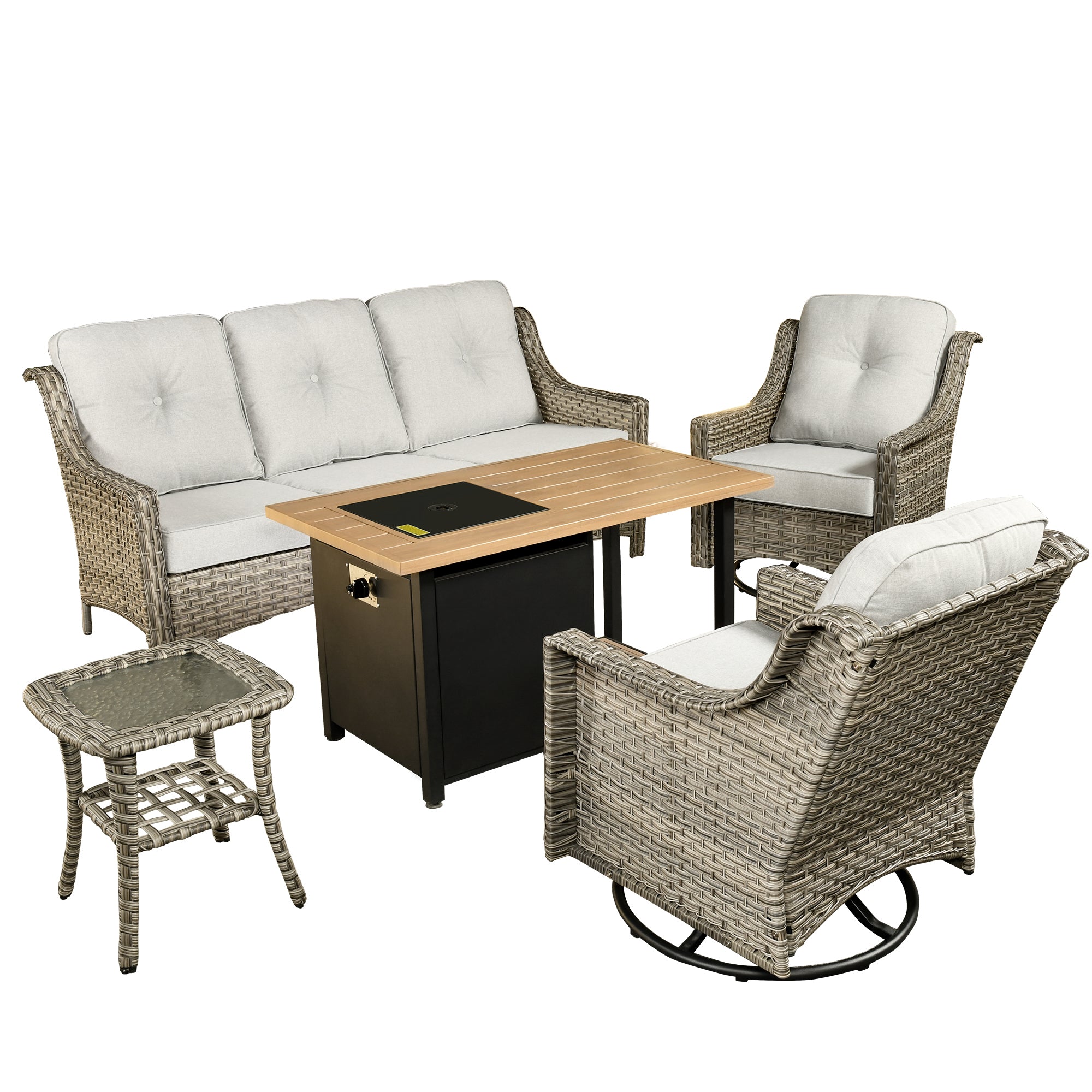 Ovios Conversation Set 5-Piece PAD Series include Rocking Chair & 47"Fire Pit Table