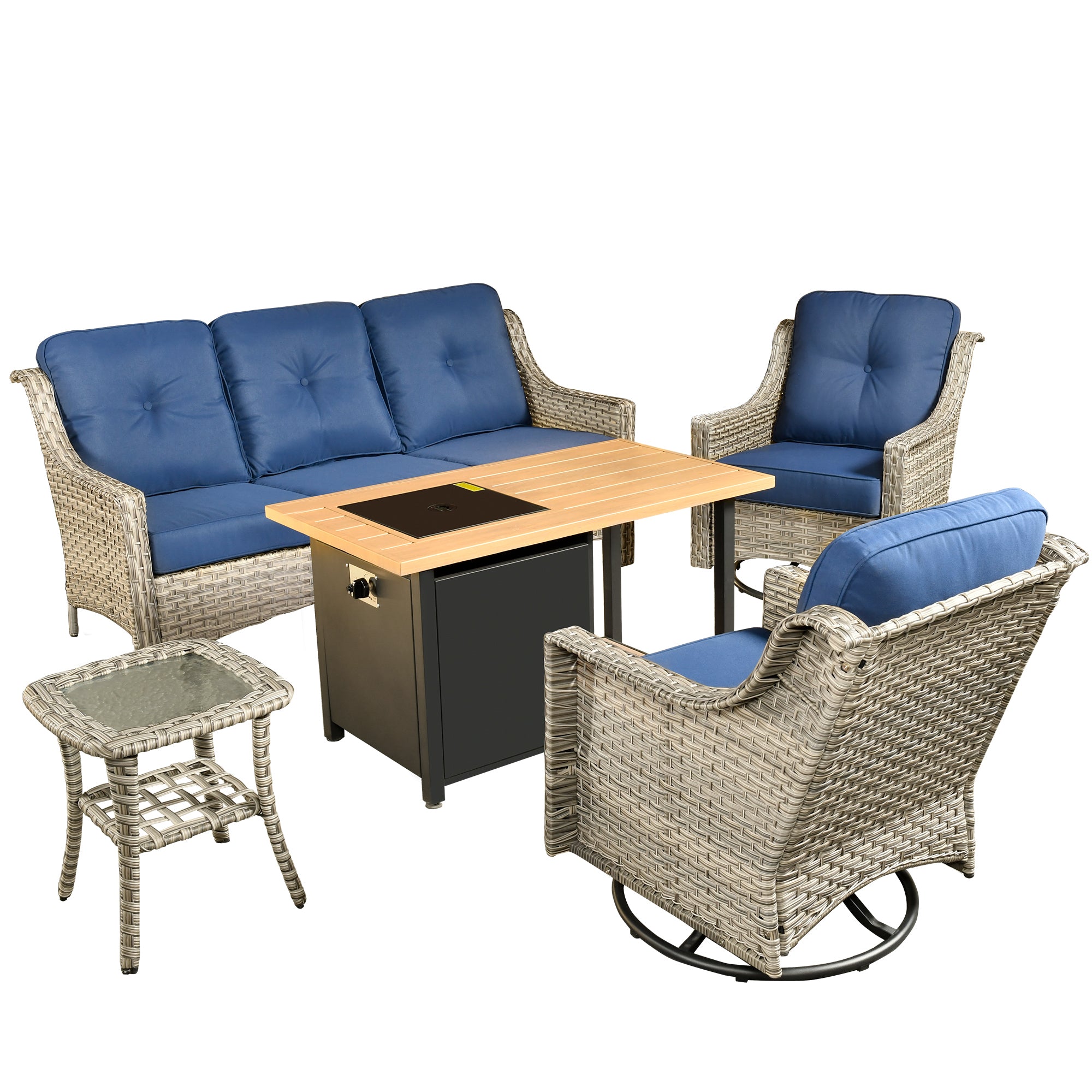 Ovios Conversation Set 5-Piece PAD Series include Rocking Chair & 47"Fire Pit Table