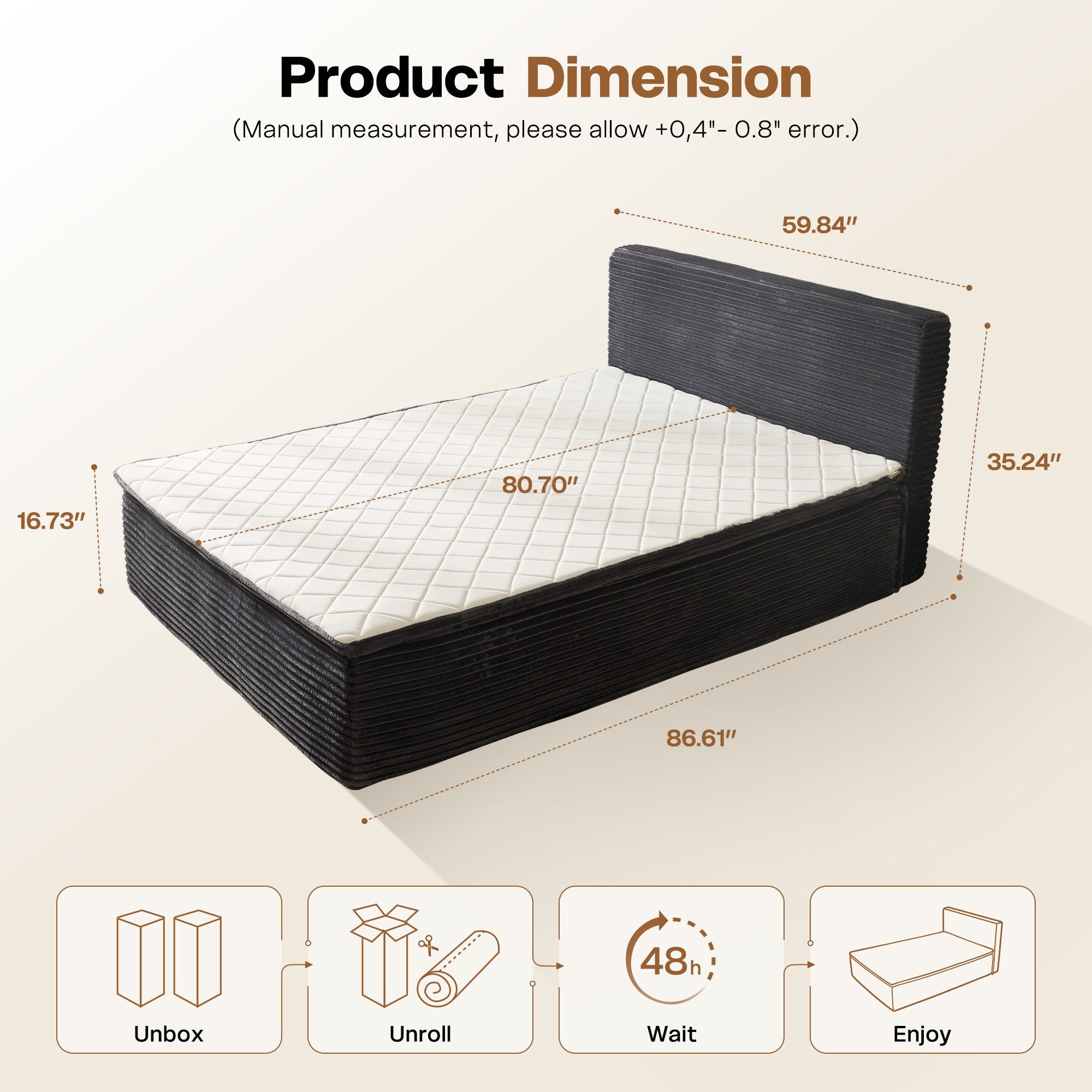 OVIOS Upholstered Bed, No Assembly & Space-Saving for Small Spaces