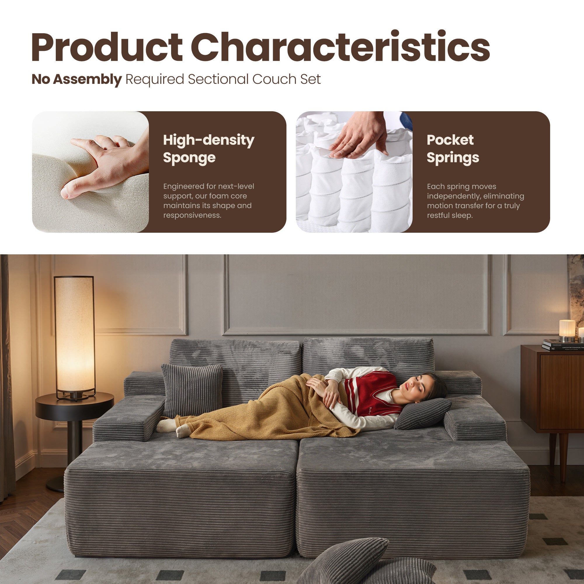 OVIOS 81" Boneless Sofa, Sleeper Couch, No Assembly Required