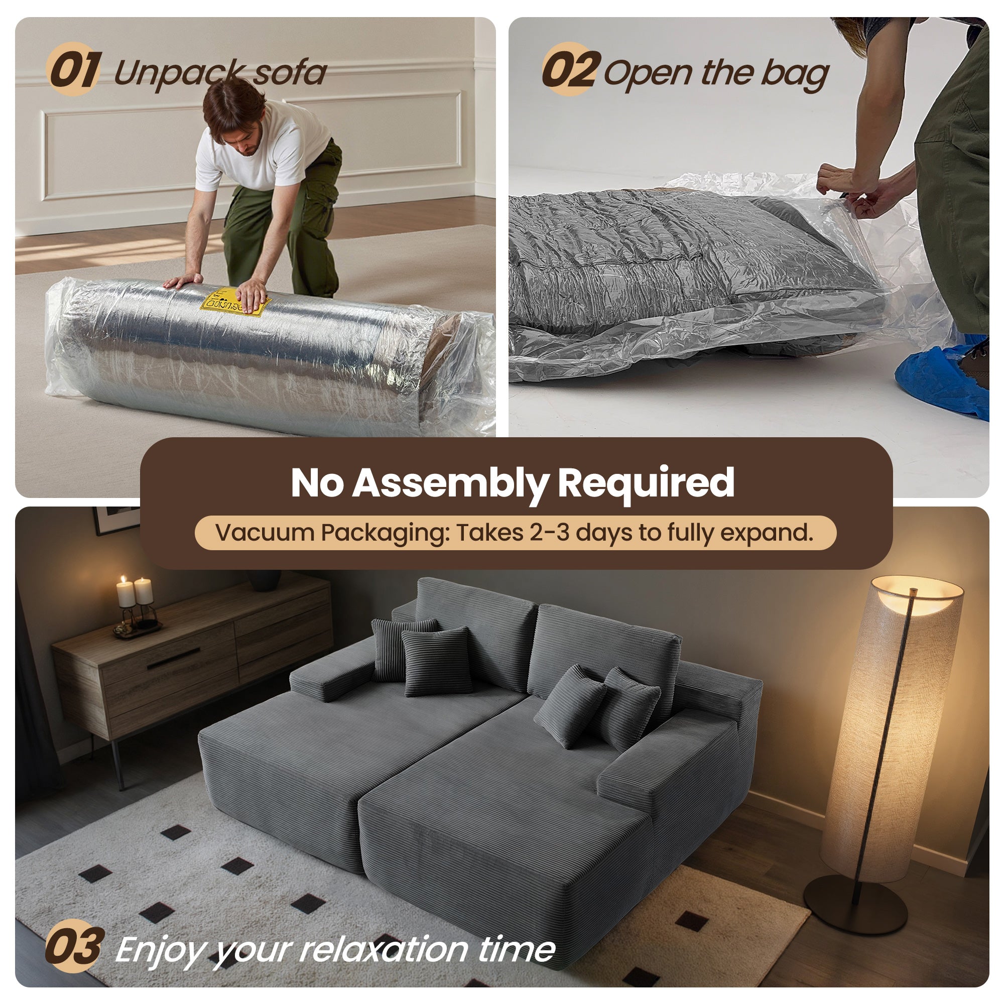 OVIOS 81" Boneless Sofa, Sleeper Couch, No Assembly Required