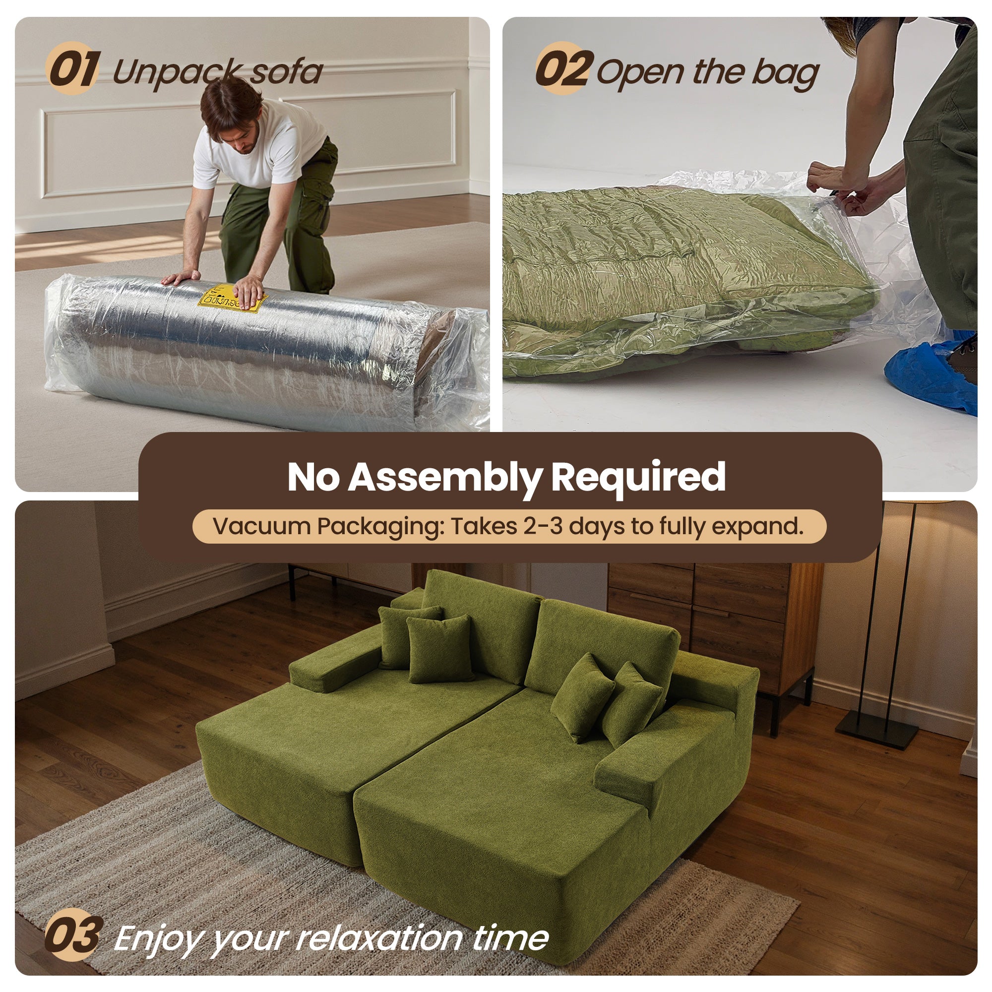OVIOS 81" Boneless Sofa, Sleeper Couch, No Assembly Required