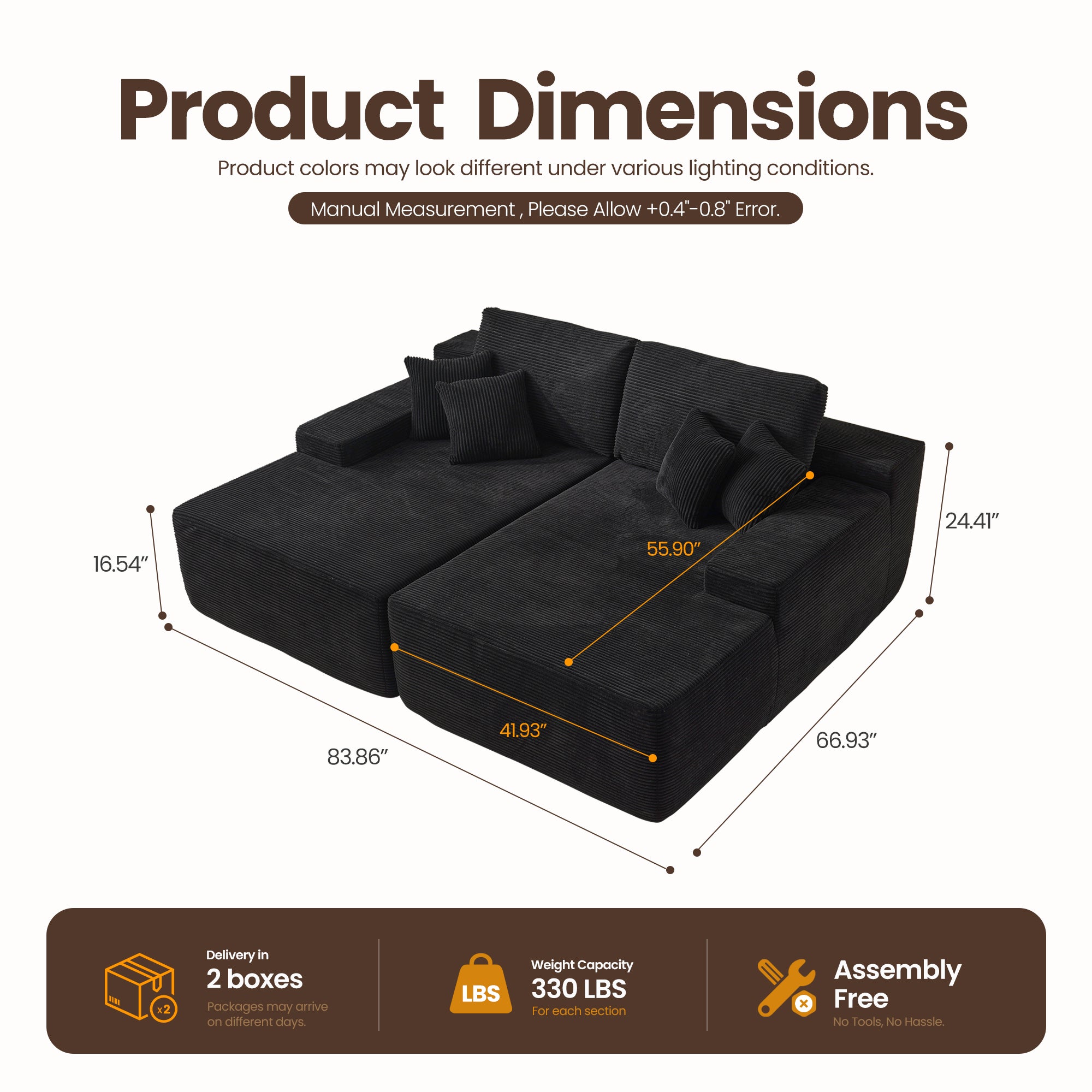 OVIOS 81" Boneless Sofa, Sleeper Couch, No Assembly Required
