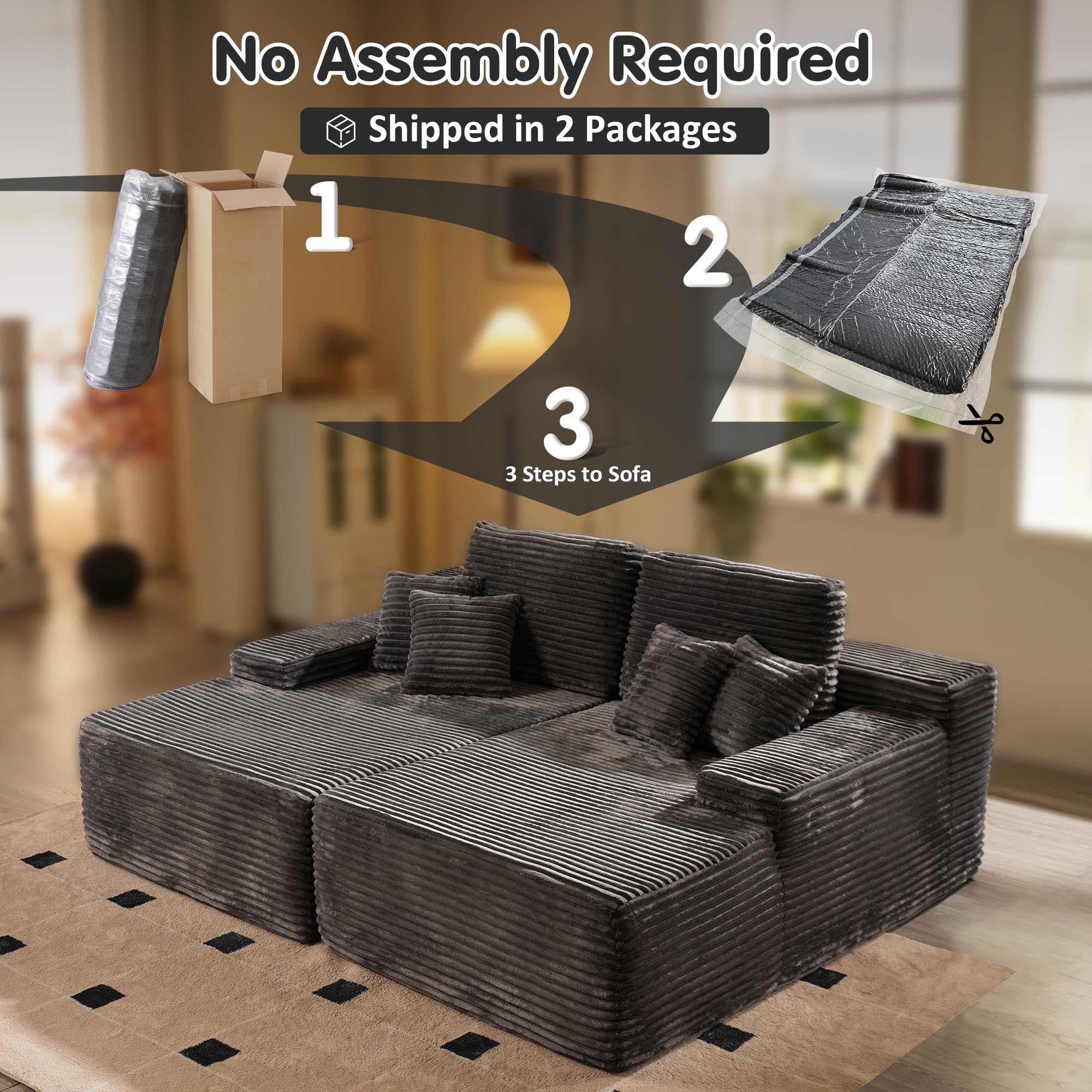 Ovios 81" Boneless Sofa, Sleeper Couch, No Assembly Required