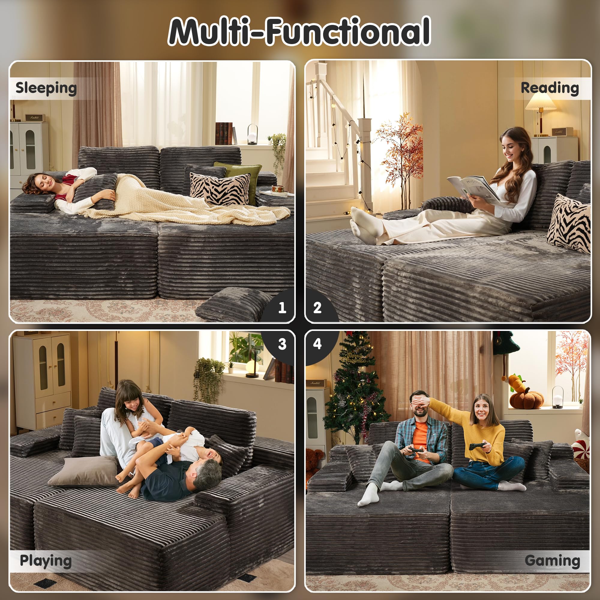 Ovios 81" Boneless Sofa, Sleeper Couch, No Assembly Required