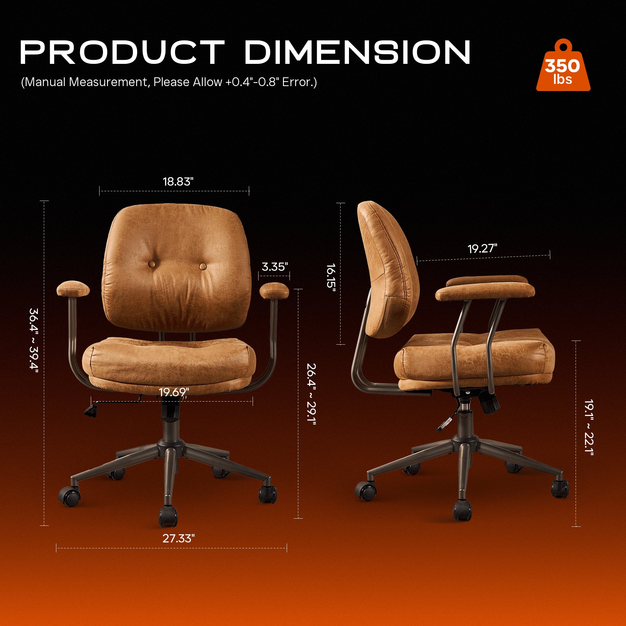 OVIOS Office Executive Chair Oversize Cushions Suede Fabric