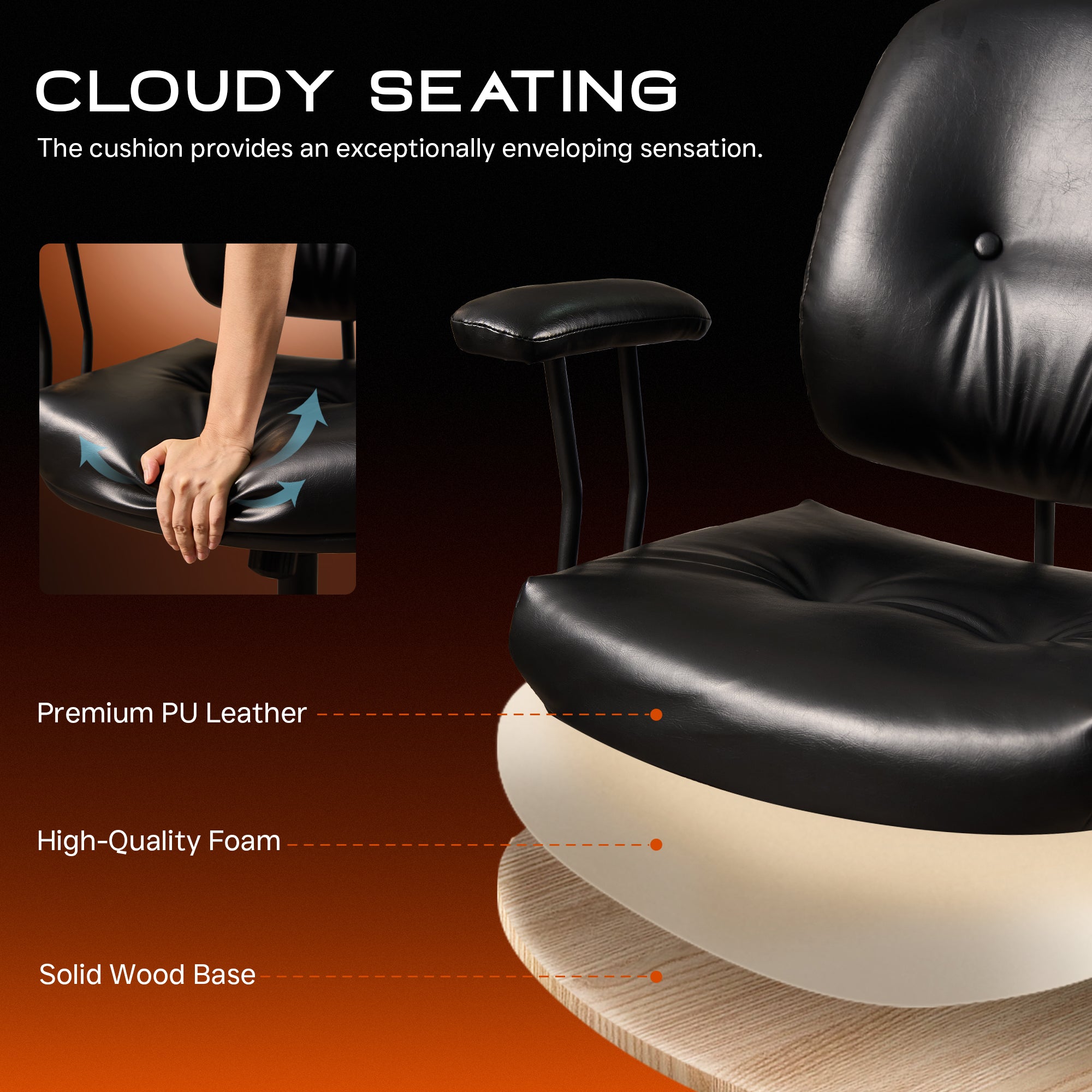 OVIOS Office Executive Chair Oversize Cushions Suede Fabric