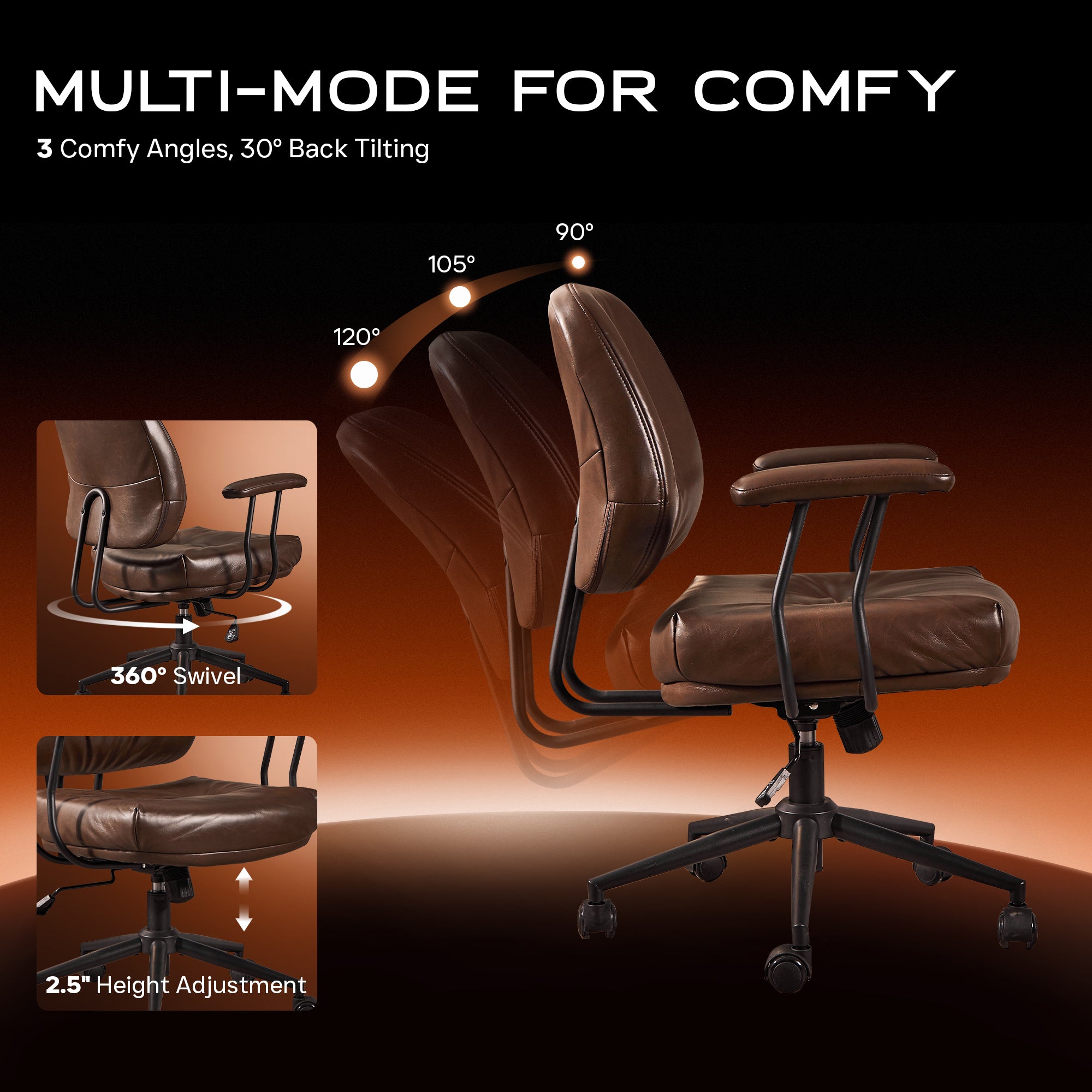 OVIOS Office Executive Chair Oversize Cushions Suede Fabric