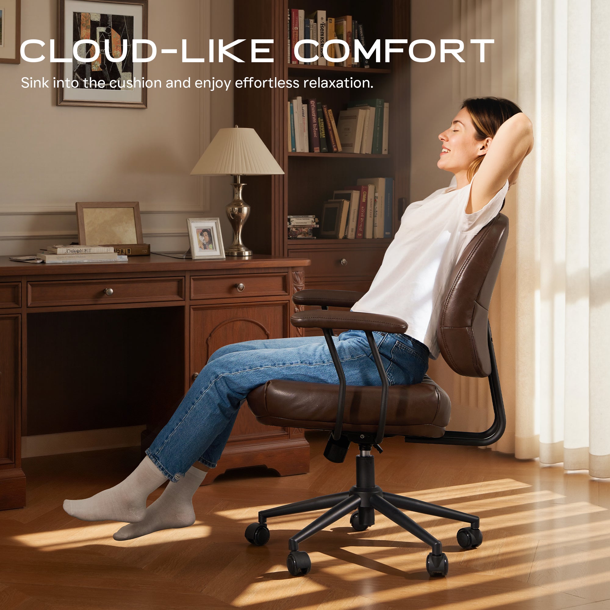 OVIOS Office Executive Chair Oversize Cushions Suede Fabric