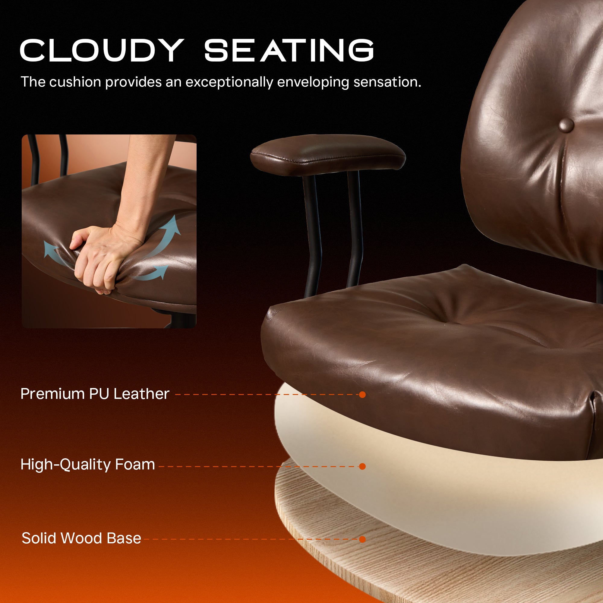 OVIOS Office Executive Chair Oversize Cushions Suede Fabric