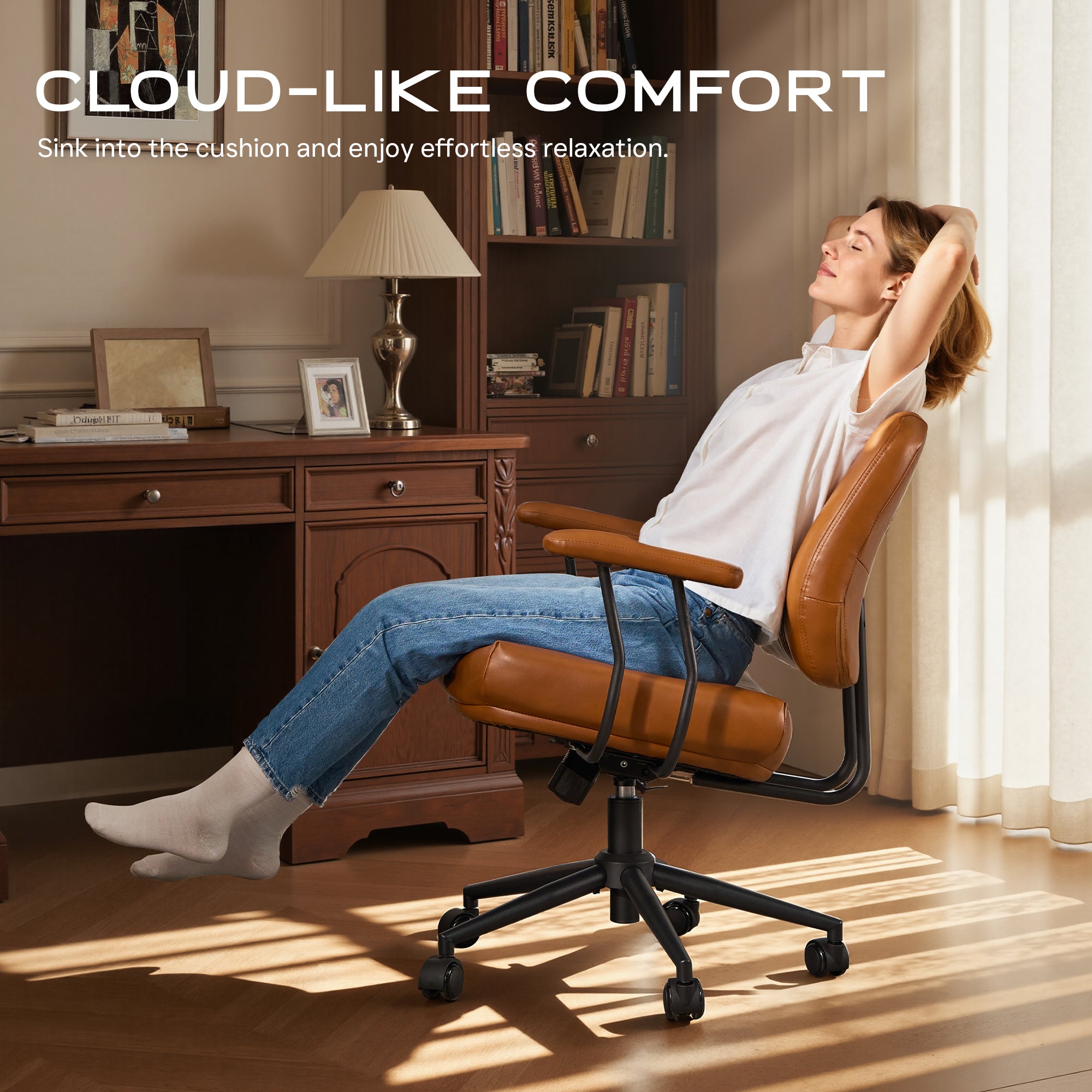 OVIOS Office Executive Chair Oversize Cushions Suede Fabric