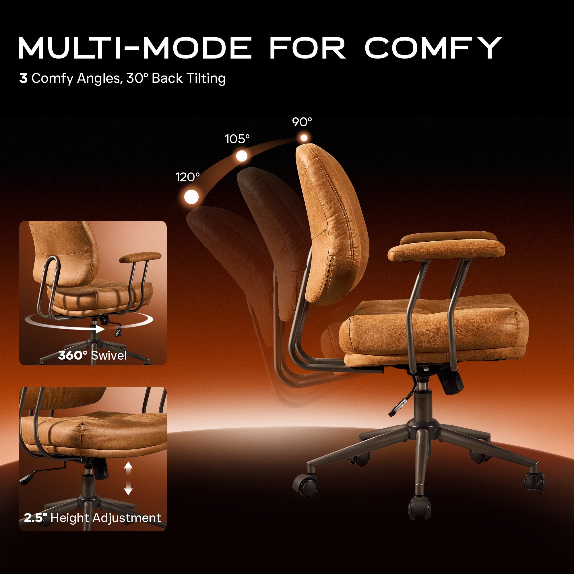 OVIOS Office Executive Chair Oversize Cushions Suede Fabric