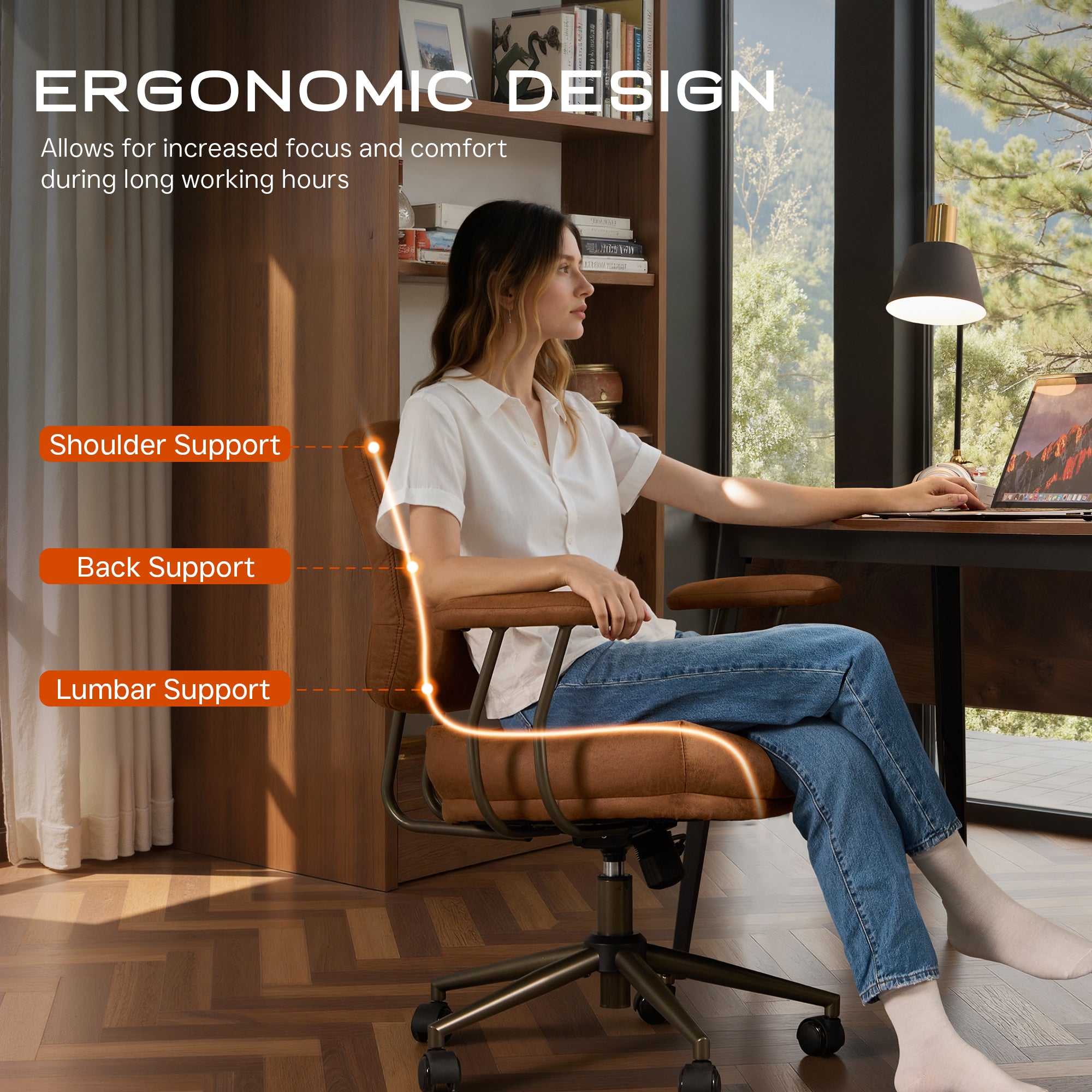 OVIOS Office Executive Chair Oversize Cushions Suede Fabric