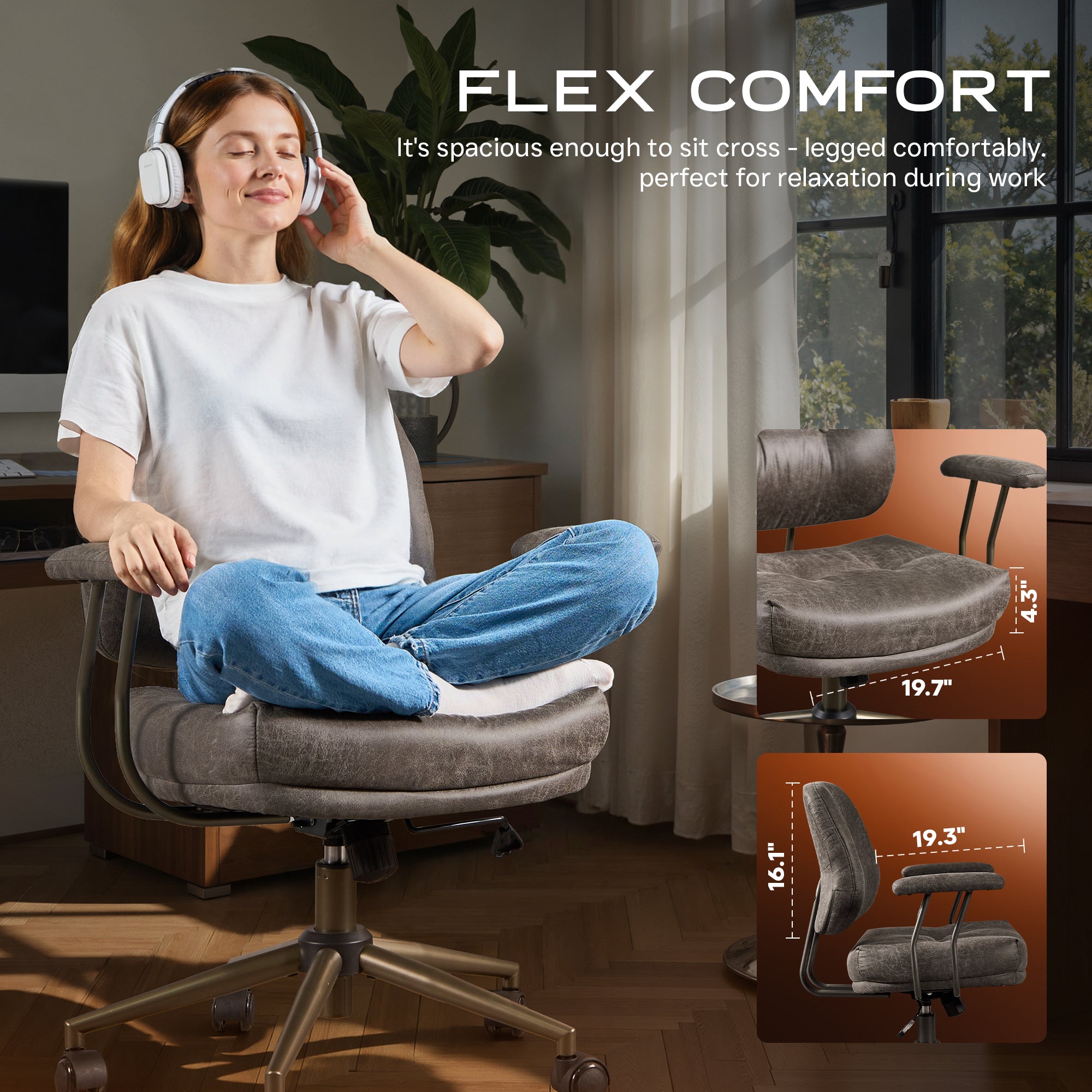 OVIOS Office Executive Chair Oversize Cushions Suede Fabric